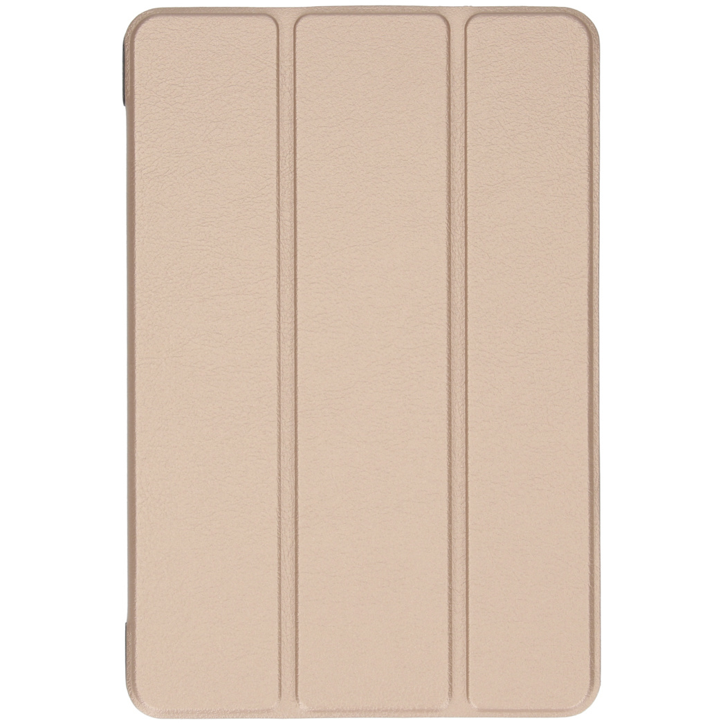 A beige tablet case with three vertical folds.