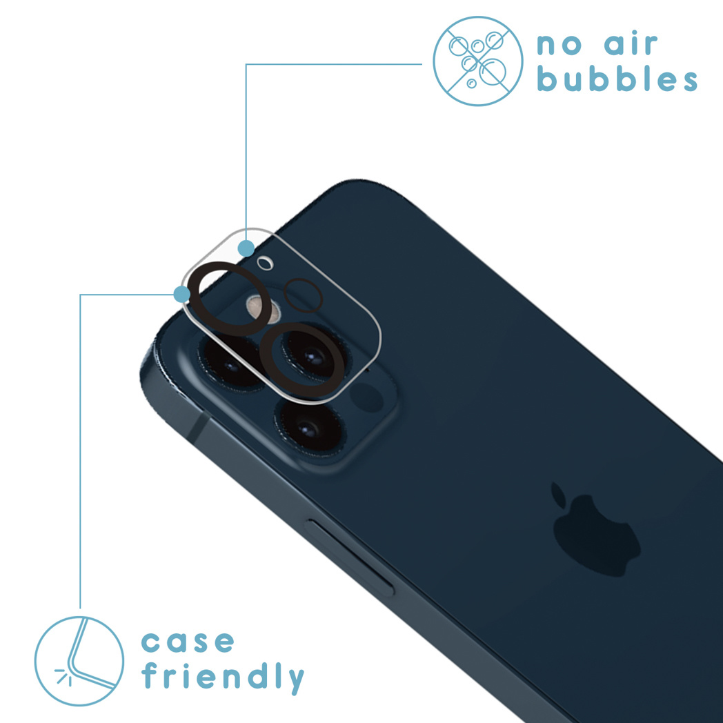 Dos de téléphone bleu avec protecteur de caméra. Protecteur transparent sans bulles et étiquettes adaptées aux étuis.