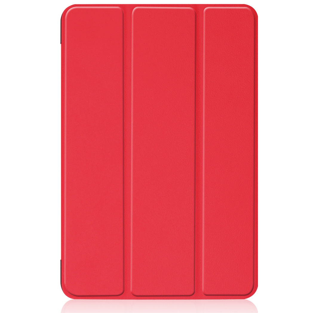 Red tablet case, folded. The case is closed, showing three vertical panels.