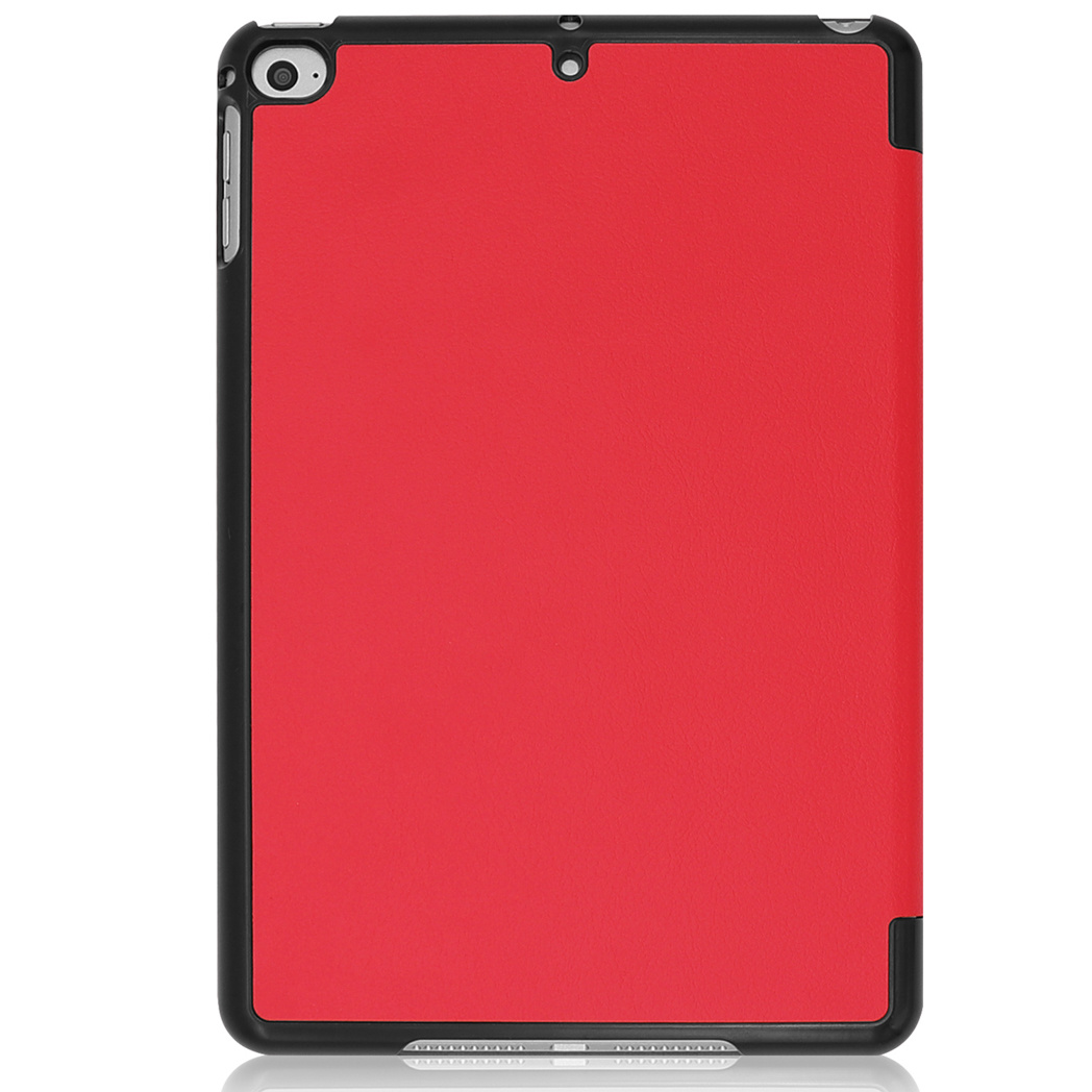 Red iPad case with a black frame. The cover is red and the frame is black, with the iPad inside.