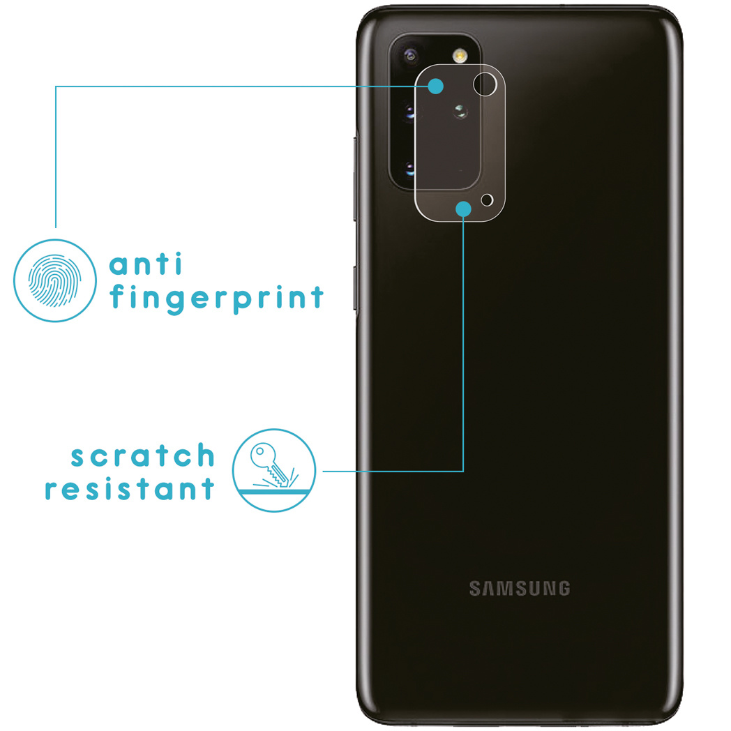 Téléphone noir avec protecteur d'écran, les fonctions anti-traces et résistant aux rayures sont mises en avant.