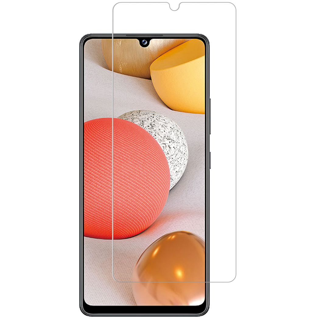 Telefoon met schermbeschermer. Het scherm heeft een camera bovenaan.