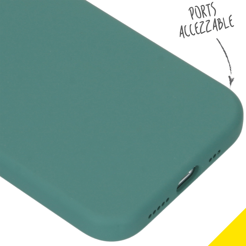 Een groene telefoonhoes met tekst die toegankelijke poorten aangeeft.