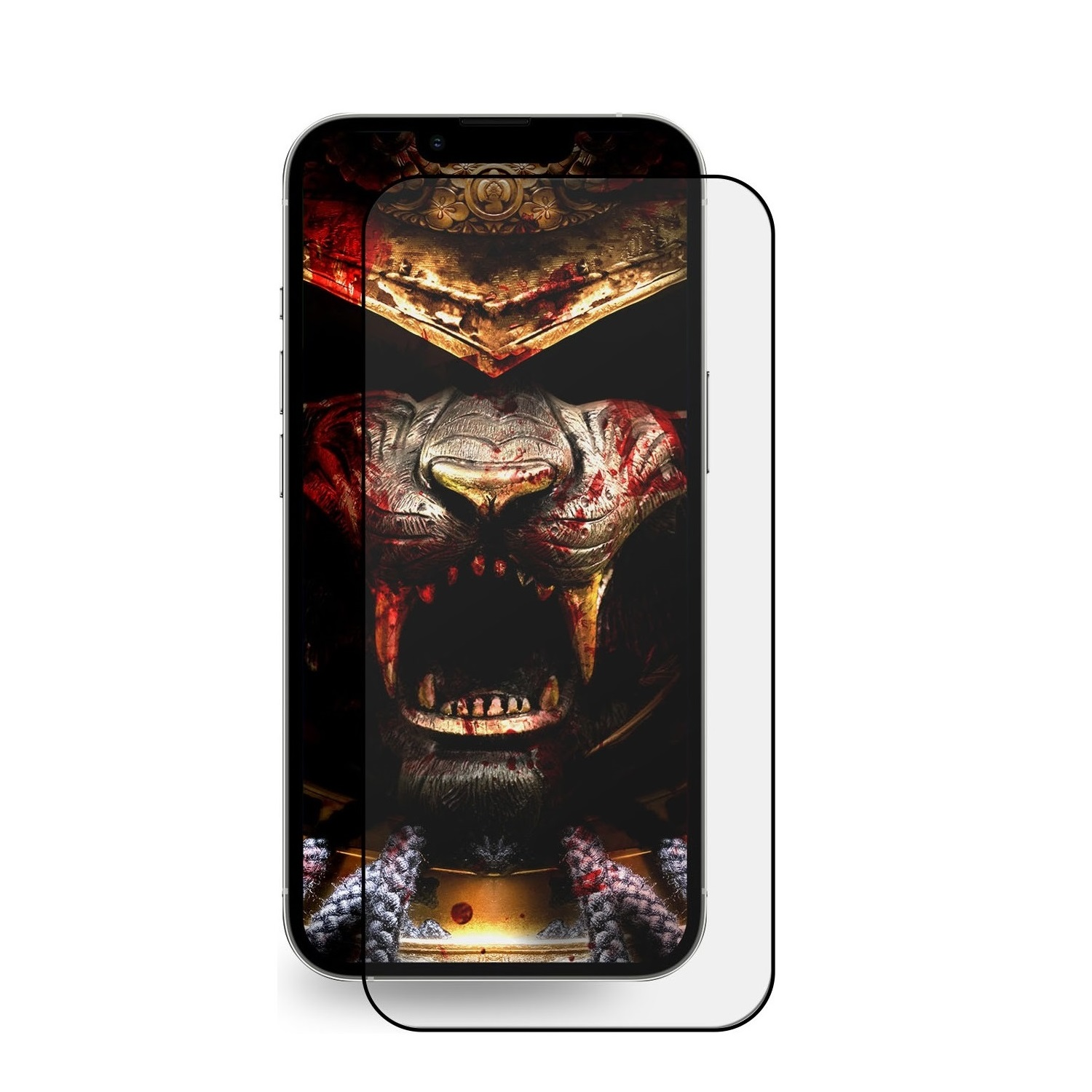Smartphone mit Displayschutz, mit einem grimmigen Tiergesicht.