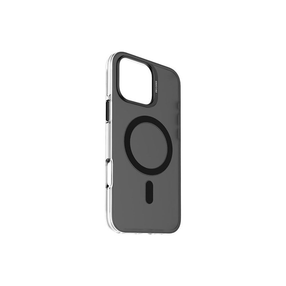 Custodia trasparente per telefono con cerchio nero e magnete all'interno.