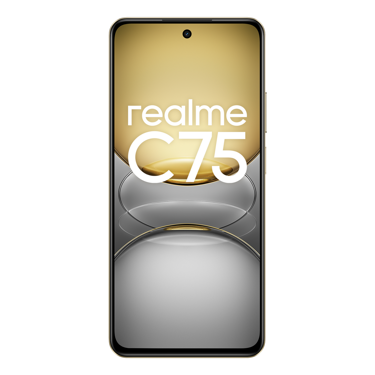 Smartfon z złotym i białym tłem ekranu.