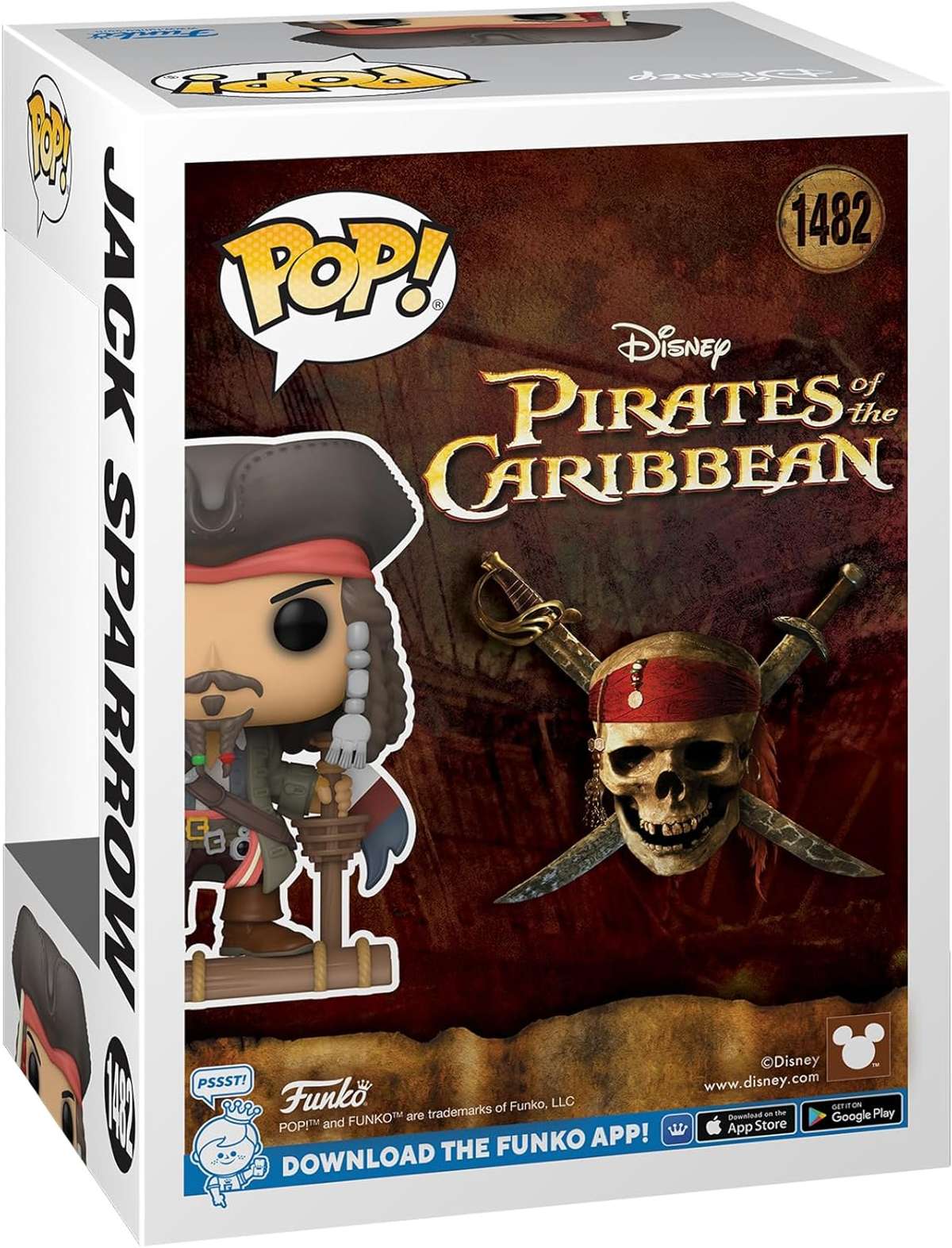 Pudełko Funko Pop z figurką Jacka Sparrowa z Piratów z Karaibów.