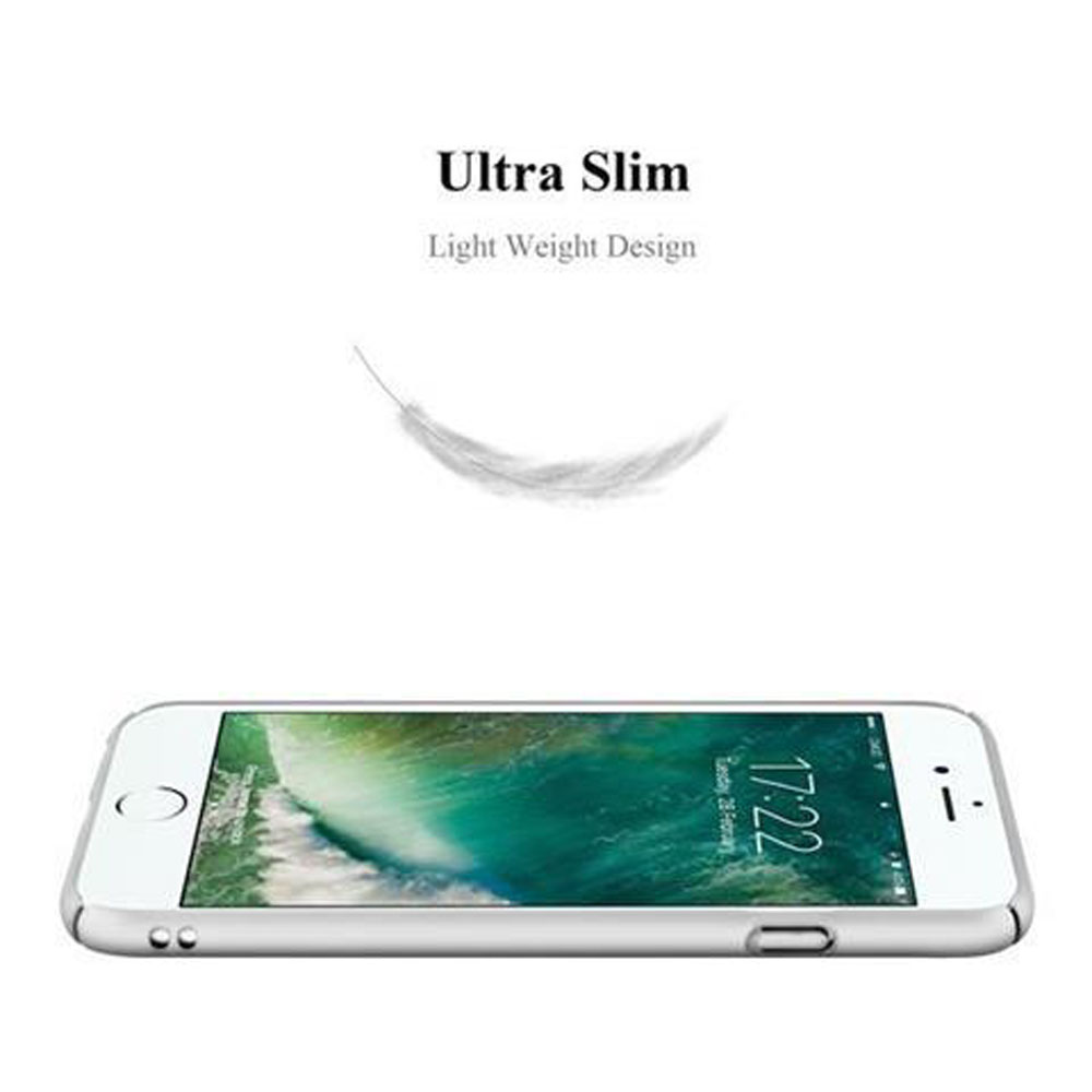 Uno smartphone bianco appoggiato sullo schermo, con l'ora 17:22 e una piuma sopra.