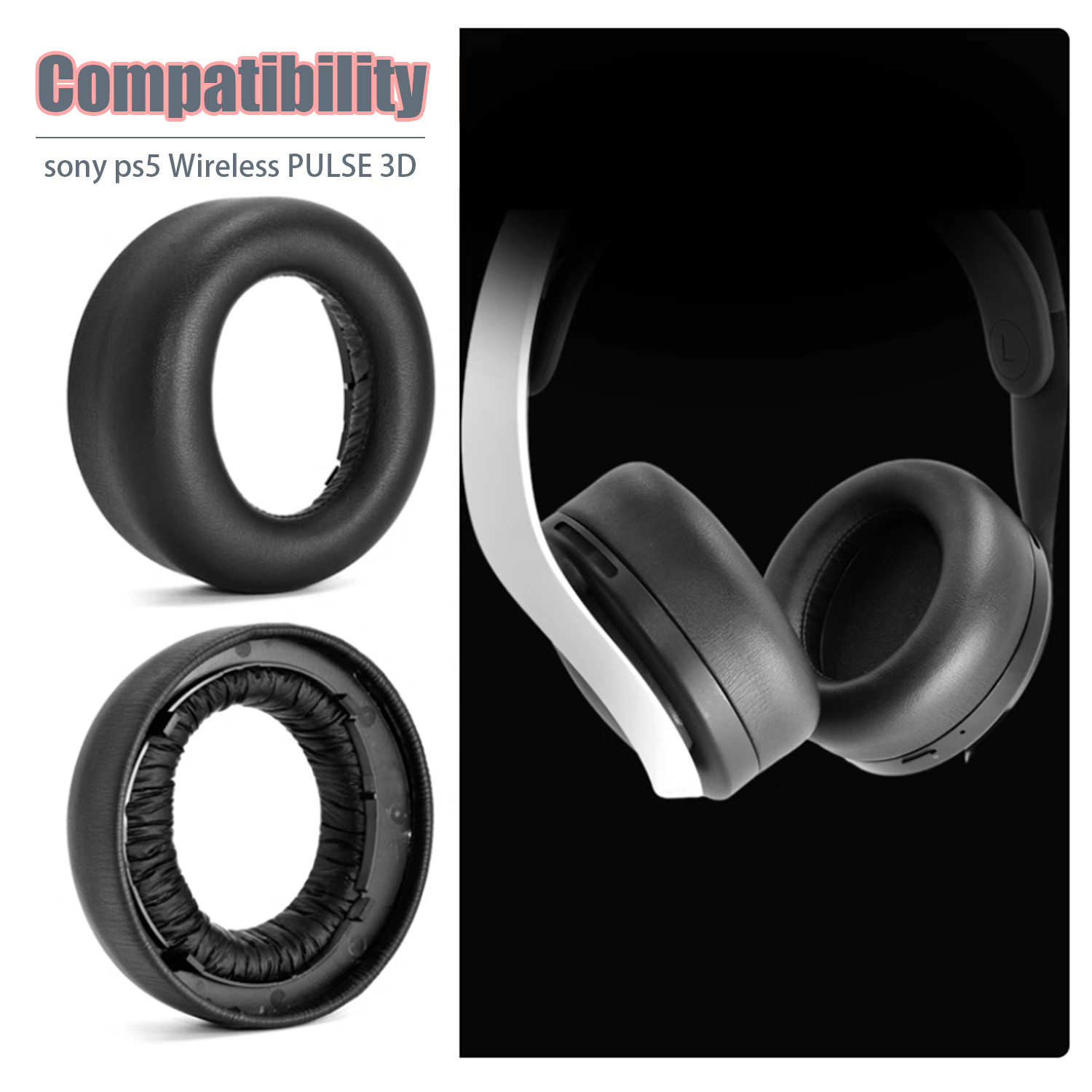 Dwie czarne nauszniki i słuchawki. Tekst na górze brzmi „kompatybilność”.