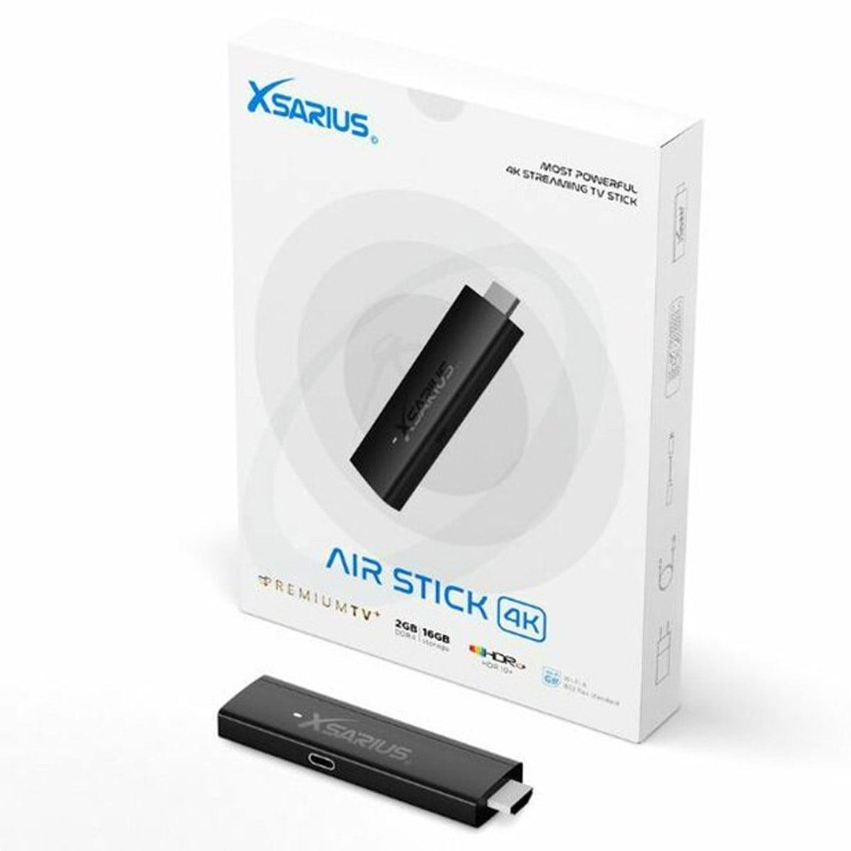 Weiße Box mit einem schwarzen Streaming-Stick und dem Text 'AIR STICK 4K'.