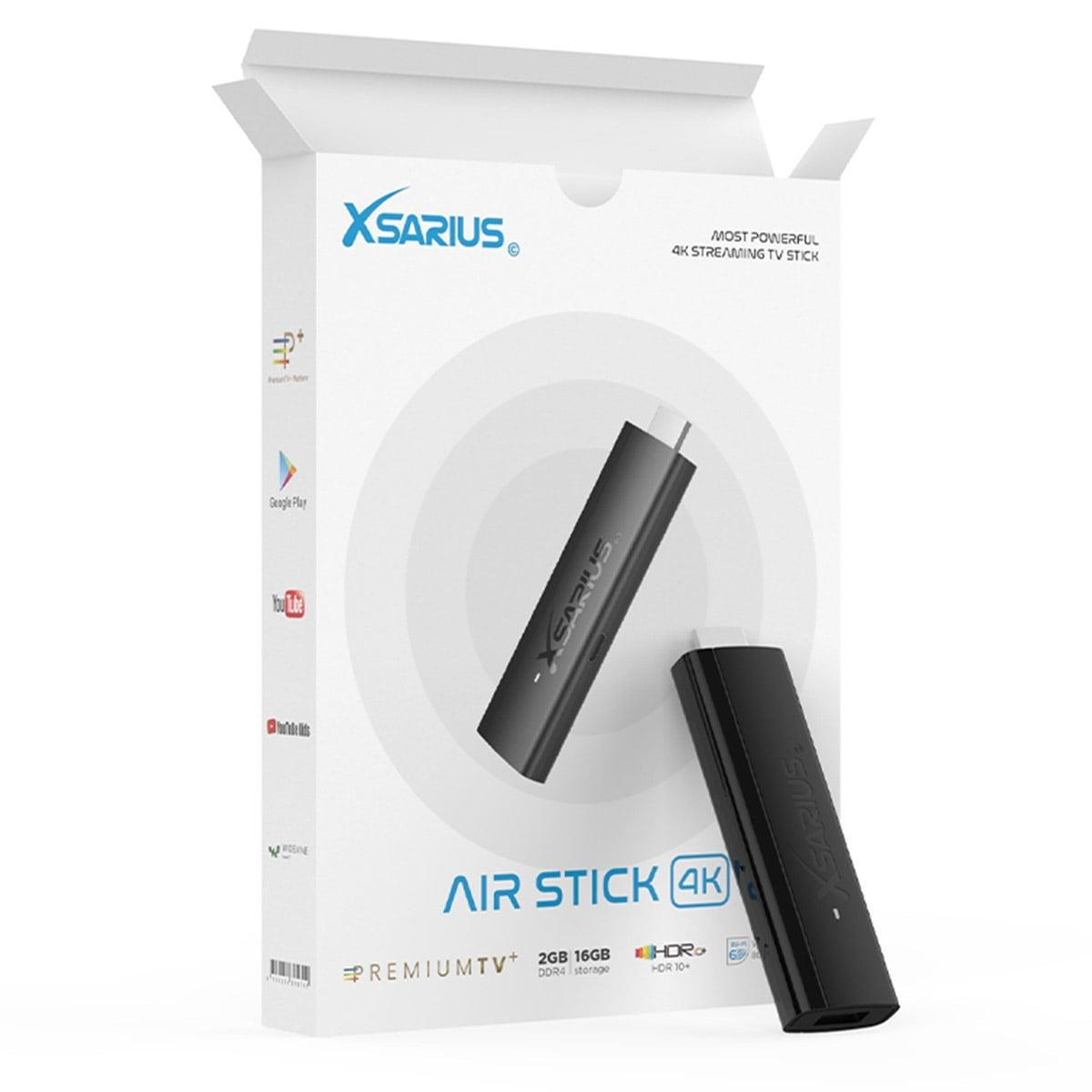 Eine Streaming-Stick-Box mit einem schwarzen Stick und dem Text 'AIR STICK 4K'.