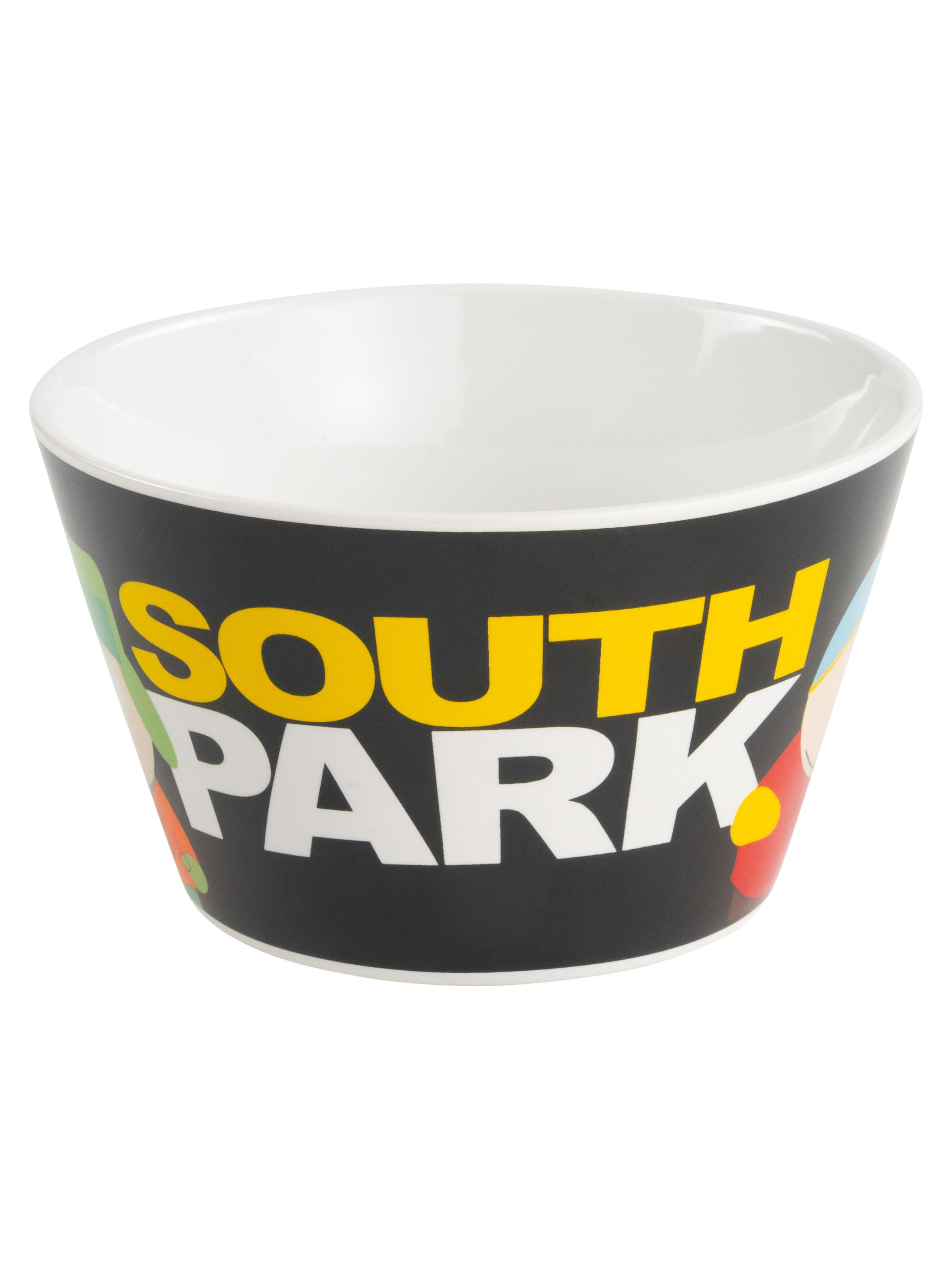 South Park-Schüssel mit dem Titel der Serie in Gelb und Weiß gedruckt.