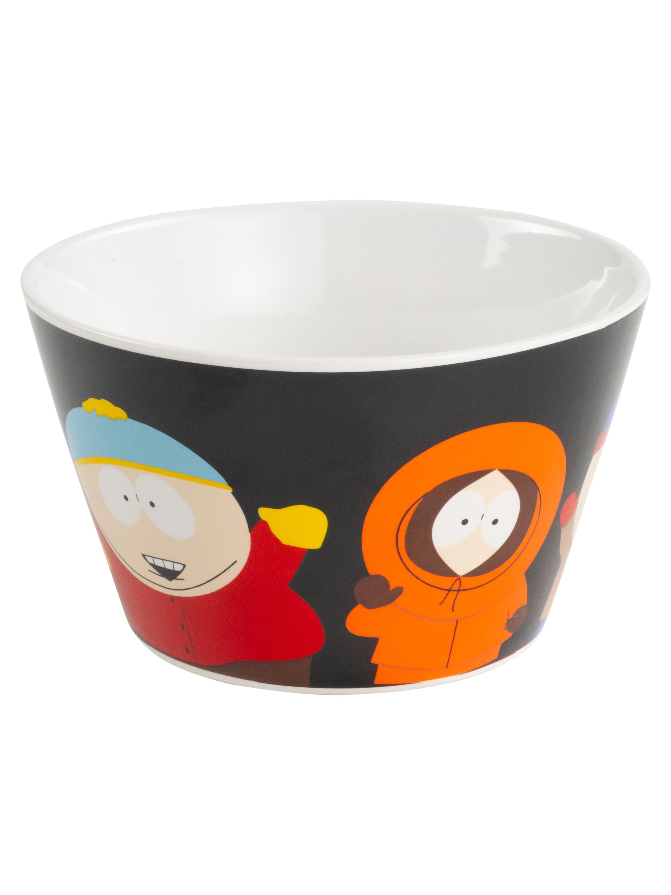 Eine weiße Schüssel mit Zeichentrickfiguren aus South Park: Cartman und Kenny.