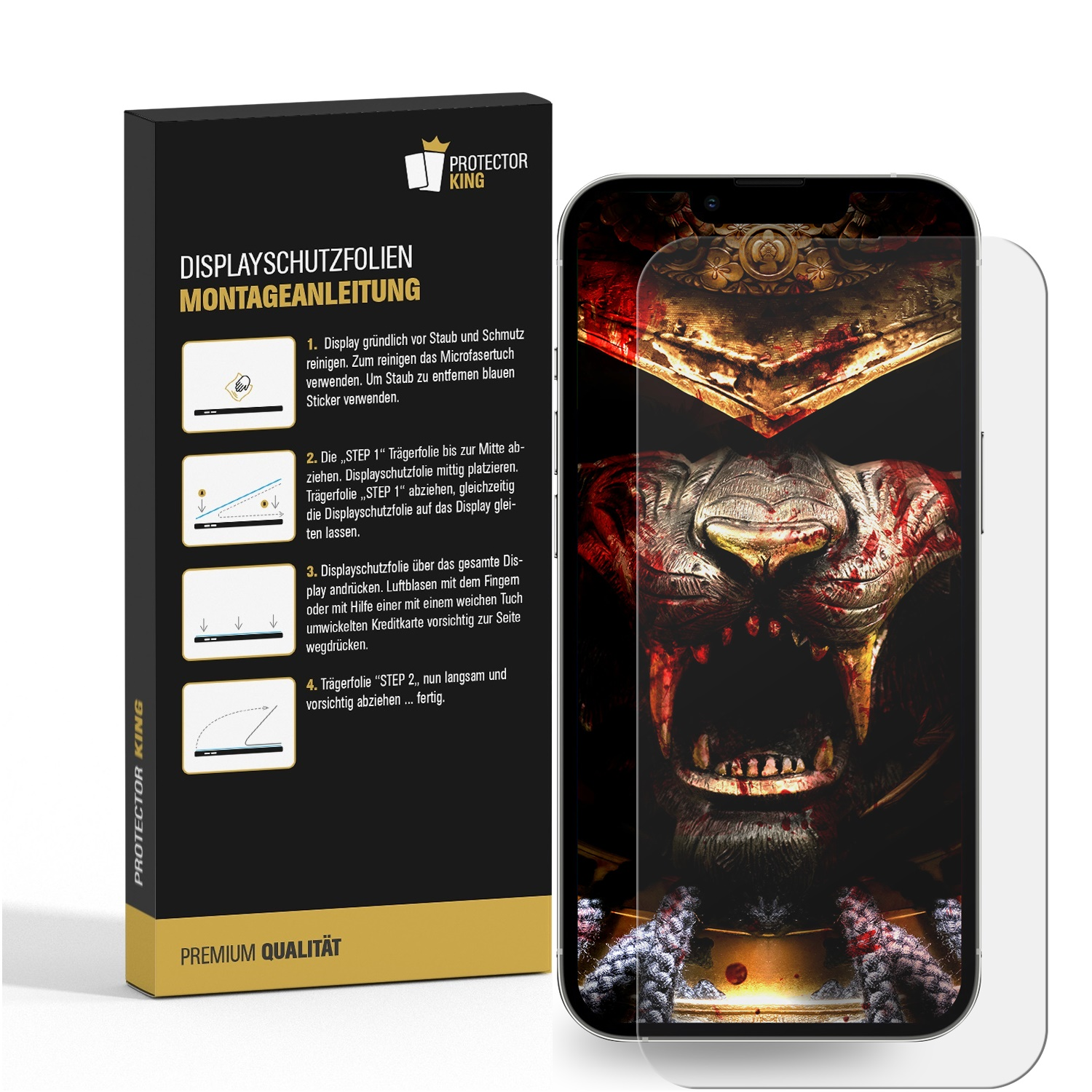 Telefonschirm mit Schutzfolie, Anweisungen auf der Box.