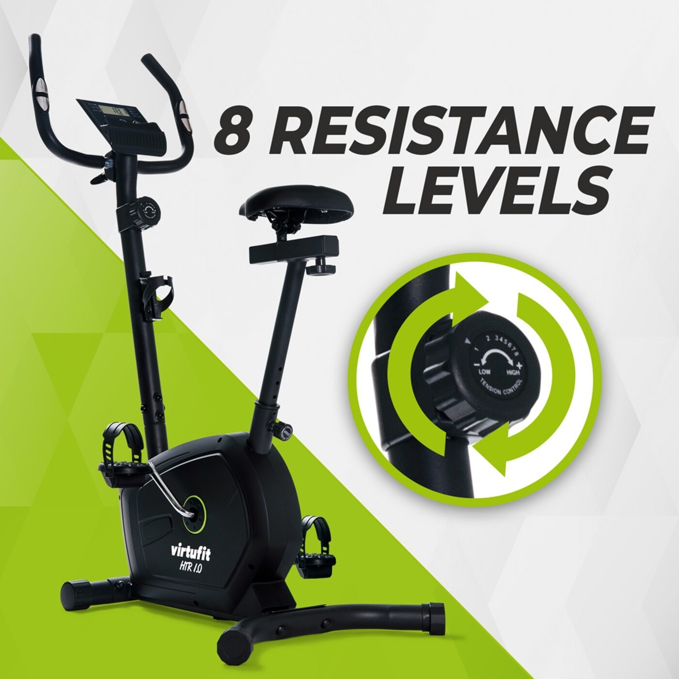 Schwarzes Heimtrainer mit 8 Widerstandsstufen.