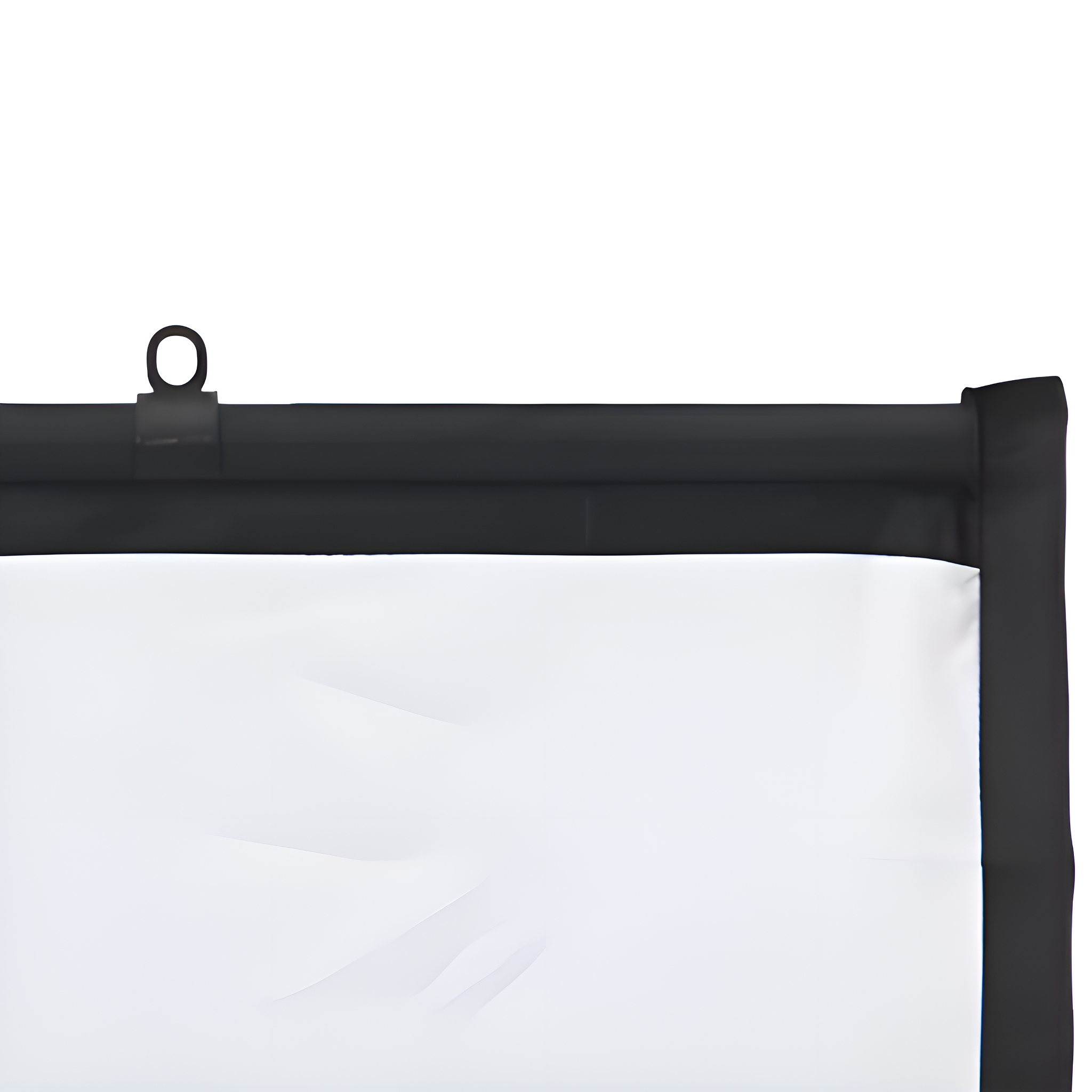 Schwarzer Projektionsrahmen mit weißer Leinwand.