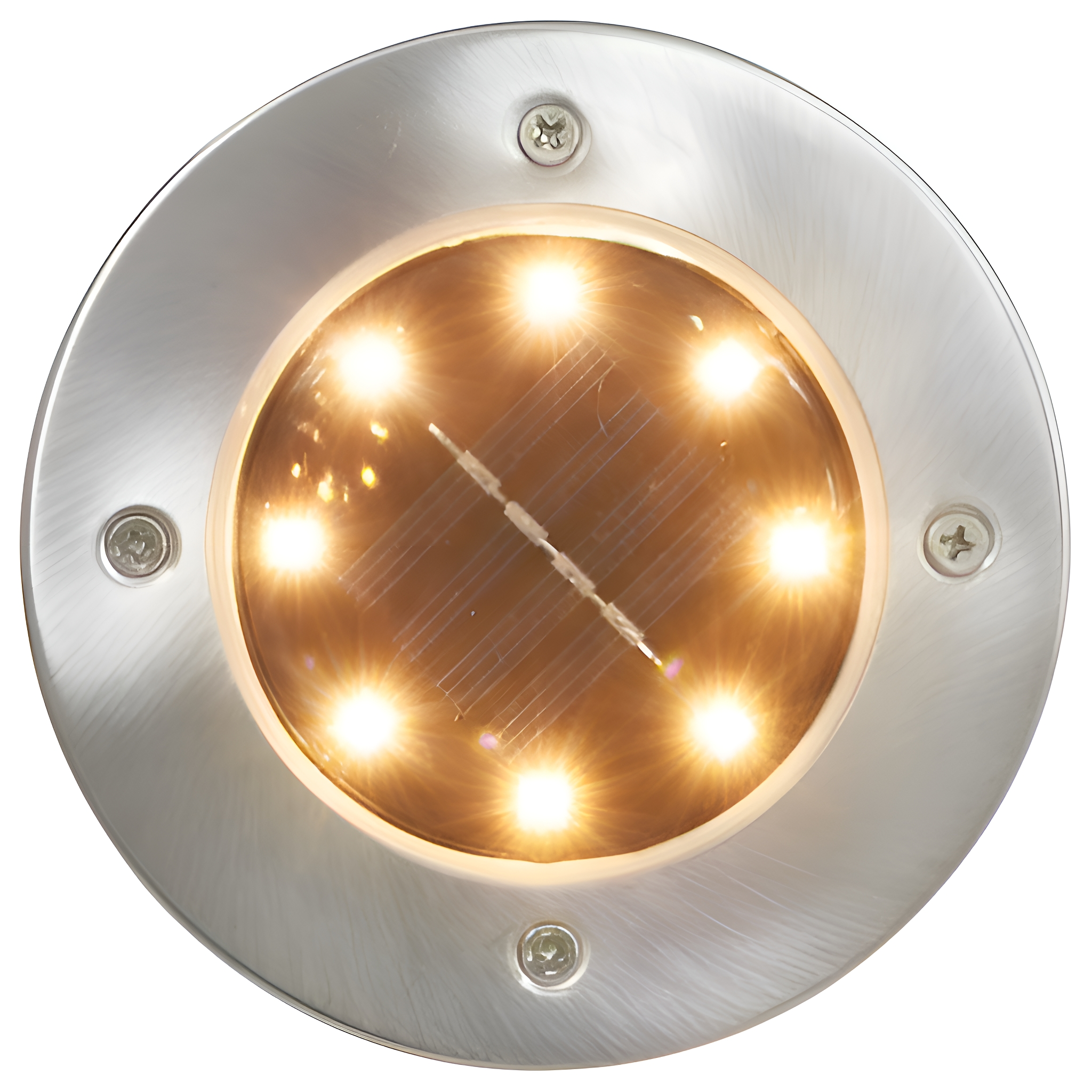 Runde, silberne Solar-Außenleuchte mit heller LED.