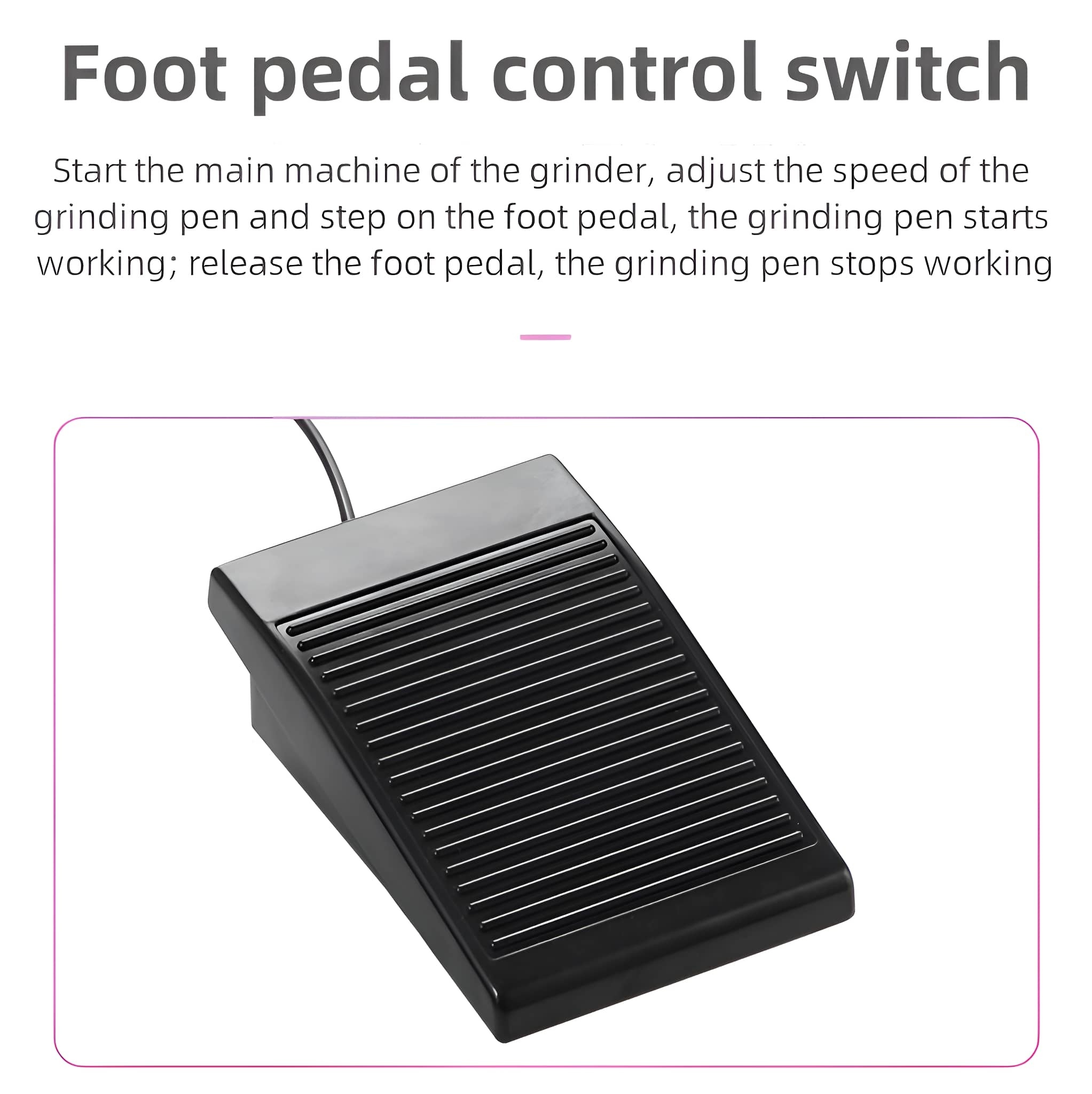 Schwarzer Fußpedal-Steuerschalter für eine Schleifmaschine.