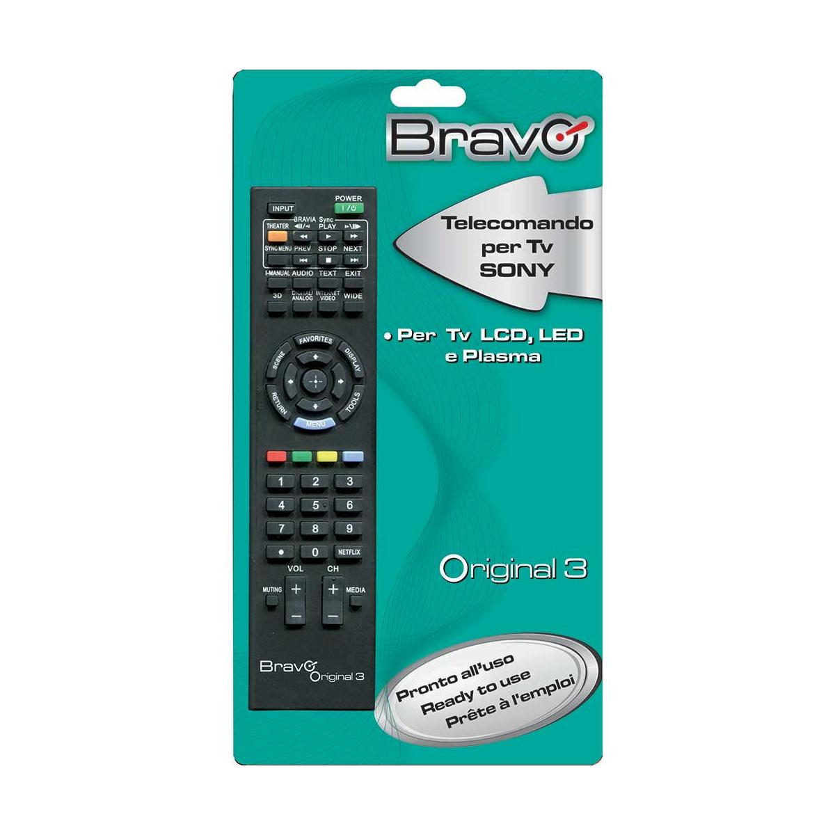 Un telecomando Bravo per TV Sony con confezione verde.