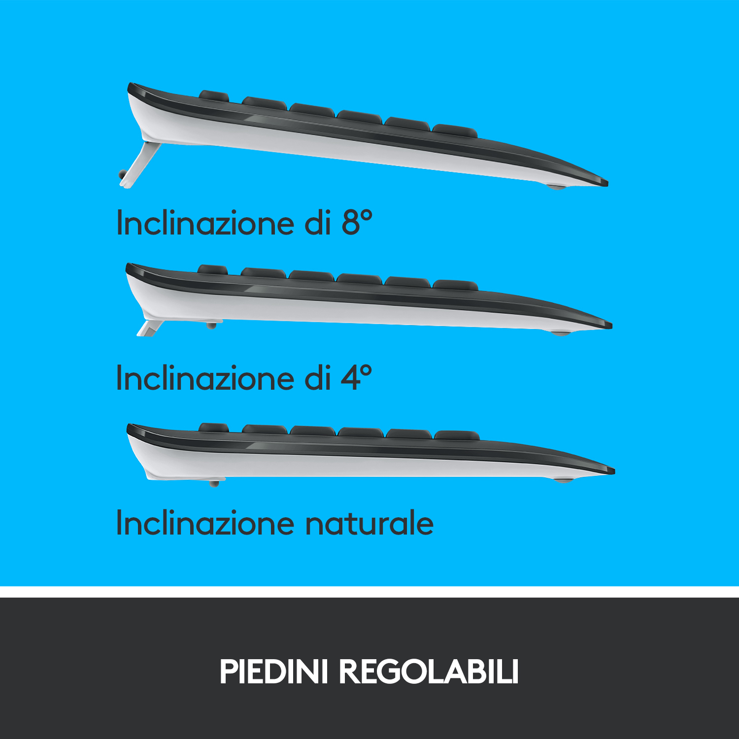 Una tastiera con testo italiano che mostra diversi livelli di inclinazione.