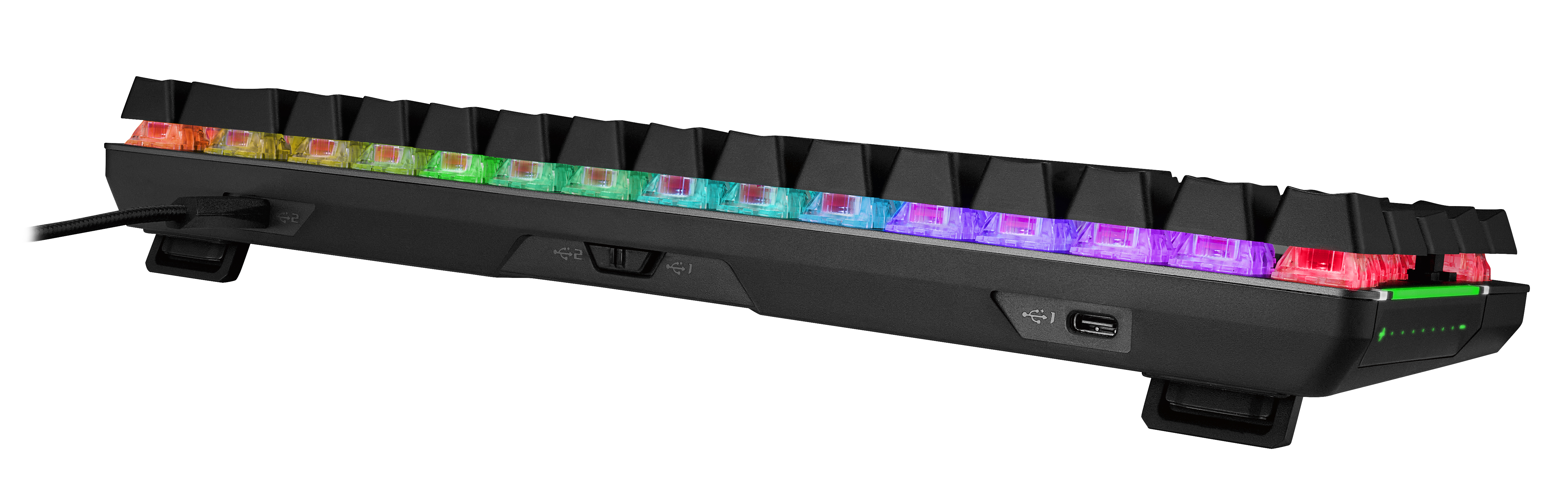 Czarna klawiatura mechaniczna. Podświetlenie RGB, boczne przyciski i port USB-C.