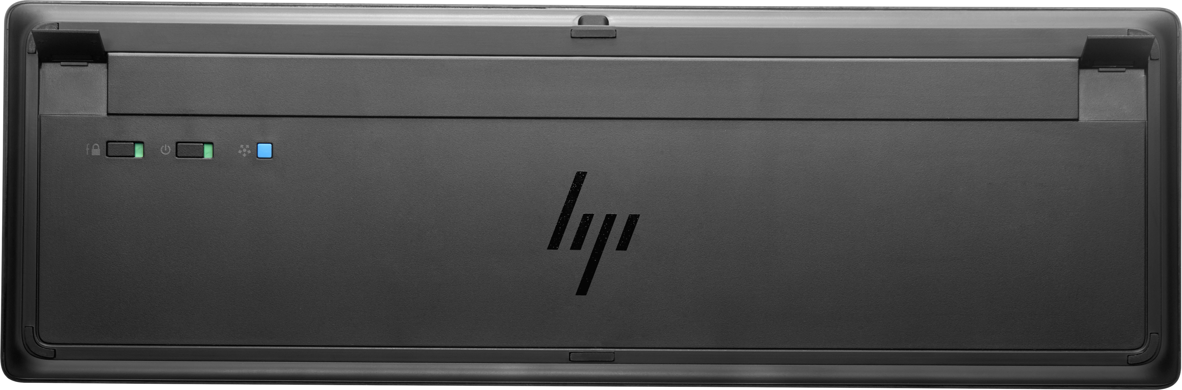 Czarny przód obudowy komputera HP z przyciskami zasilania i logo HP.