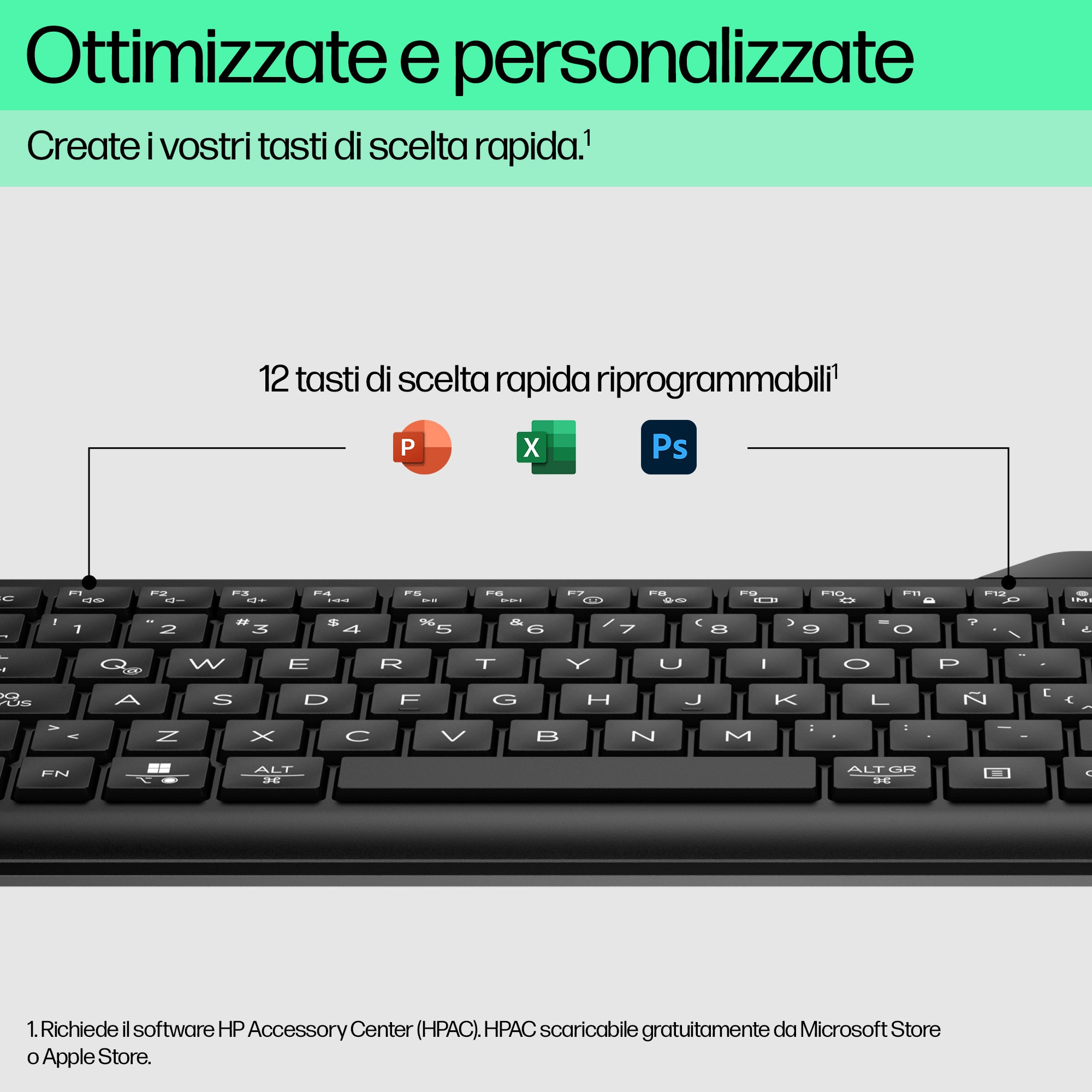 Teclado negro con teclas reasignables e iconos.