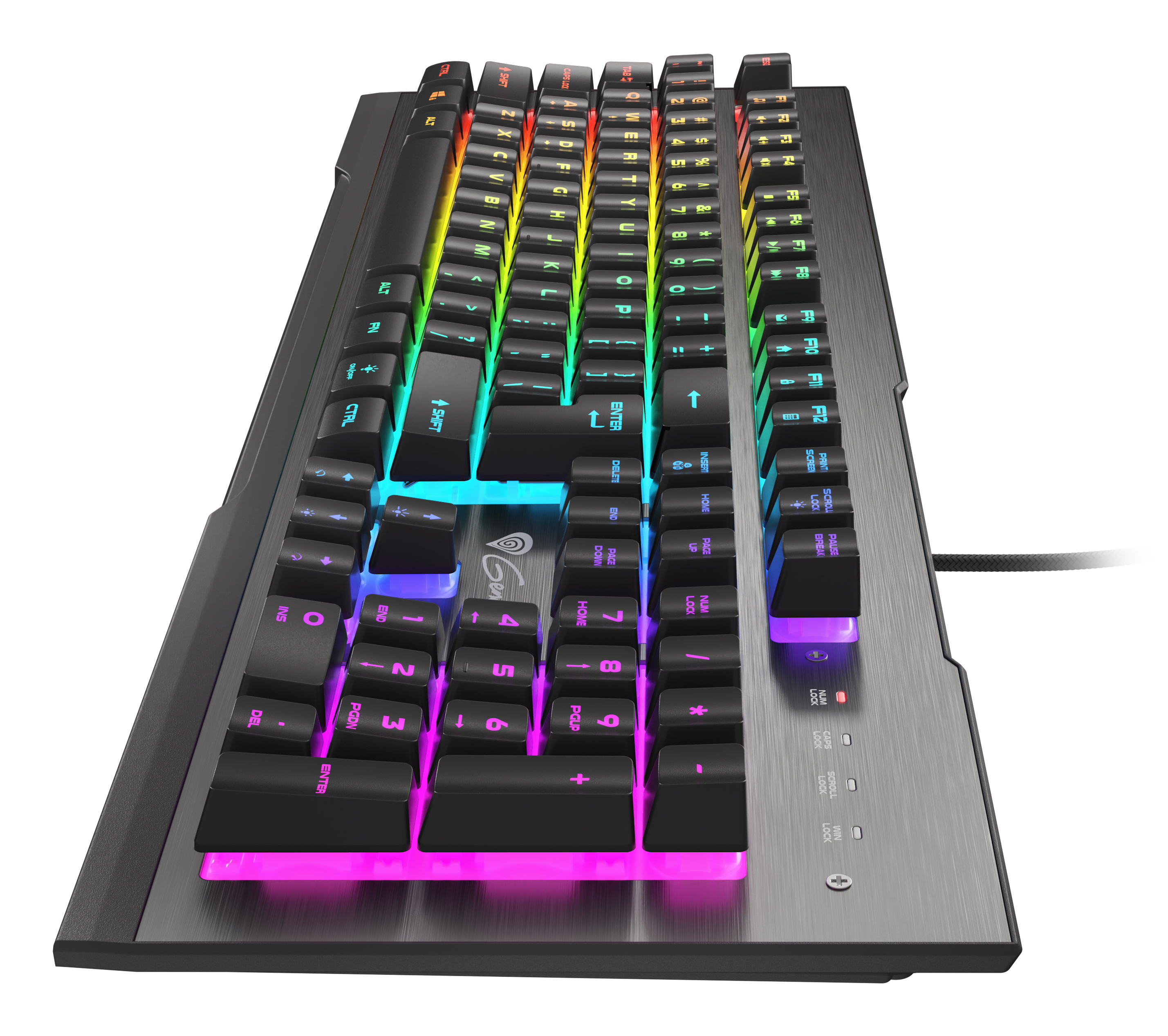 Schwarze Tastatur mit RGB-Beleuchtung.