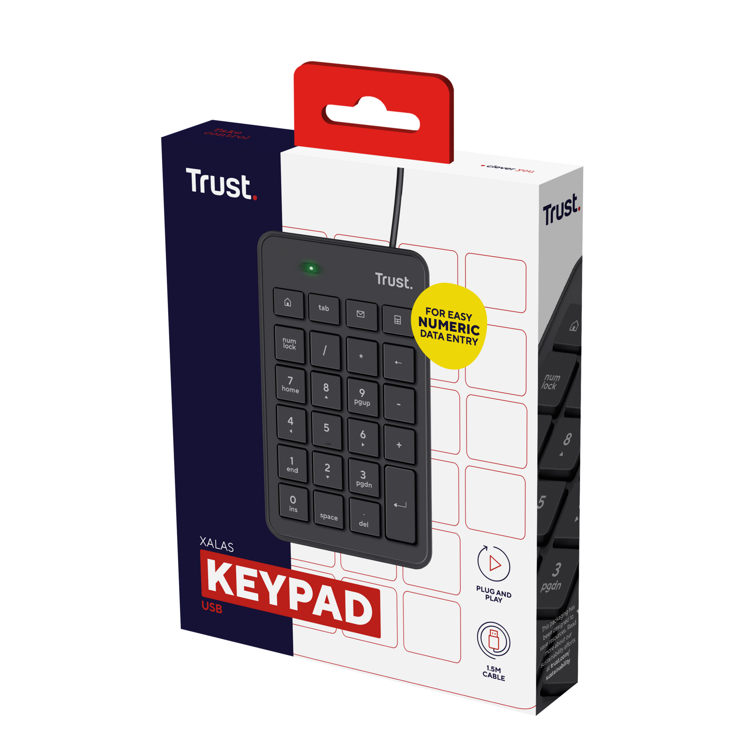Ein Keypad mit USB-Kabel und schwarzem Keypad.