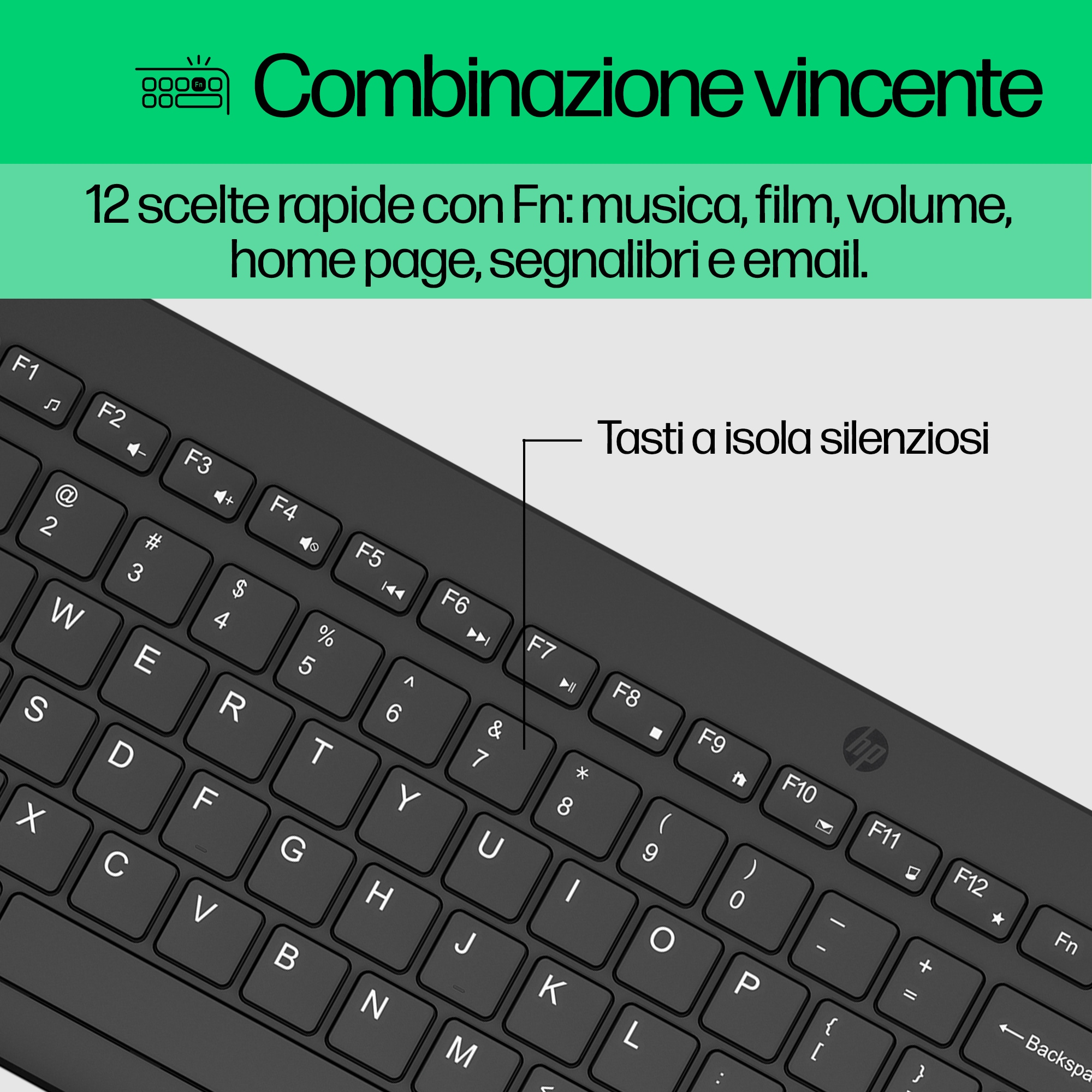 Zbliżenie czarnej klawiatury, pokazujące klawisze skrótów i funkcje.