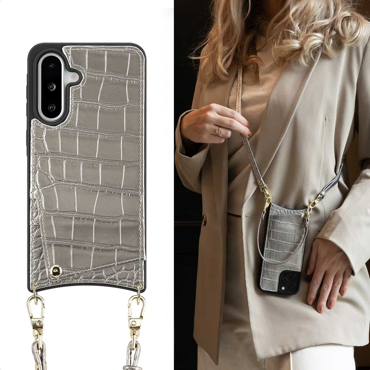 SELENCIA Coque avec lanière compatible avec Samsung Galaxy A36/Samsung Galaxy A56 (5G) Étui de Téléphone voor Samsung Samsung Galaxy A36/Samsung Galaxy A56 (5G) Argent
