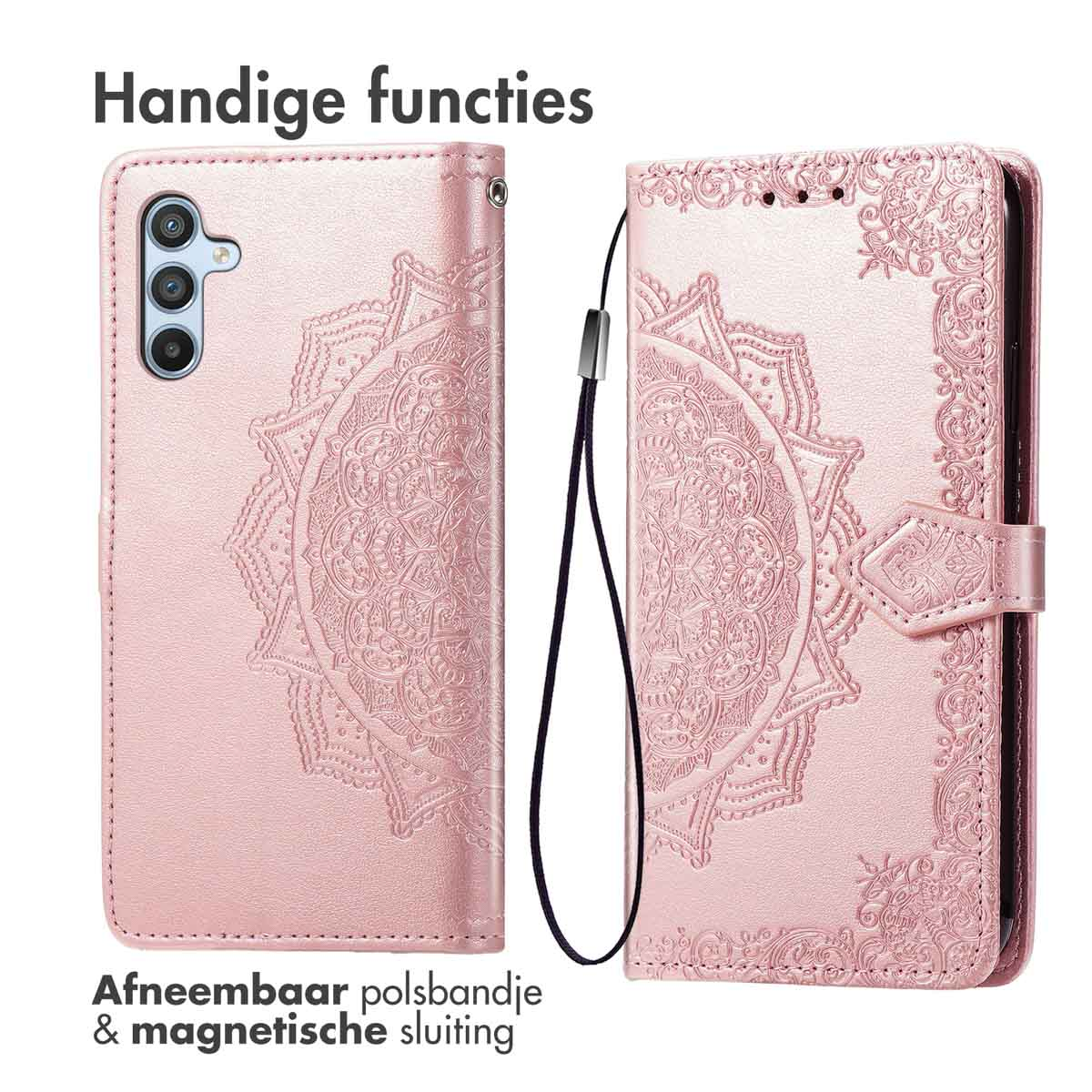 IMOSHION Mandala Bookcase - Geschikt voor Samsung Galaxy A56 - Telefoonhoesje voor Samsung Samsung Galaxy A56 (5G) Rosé goud