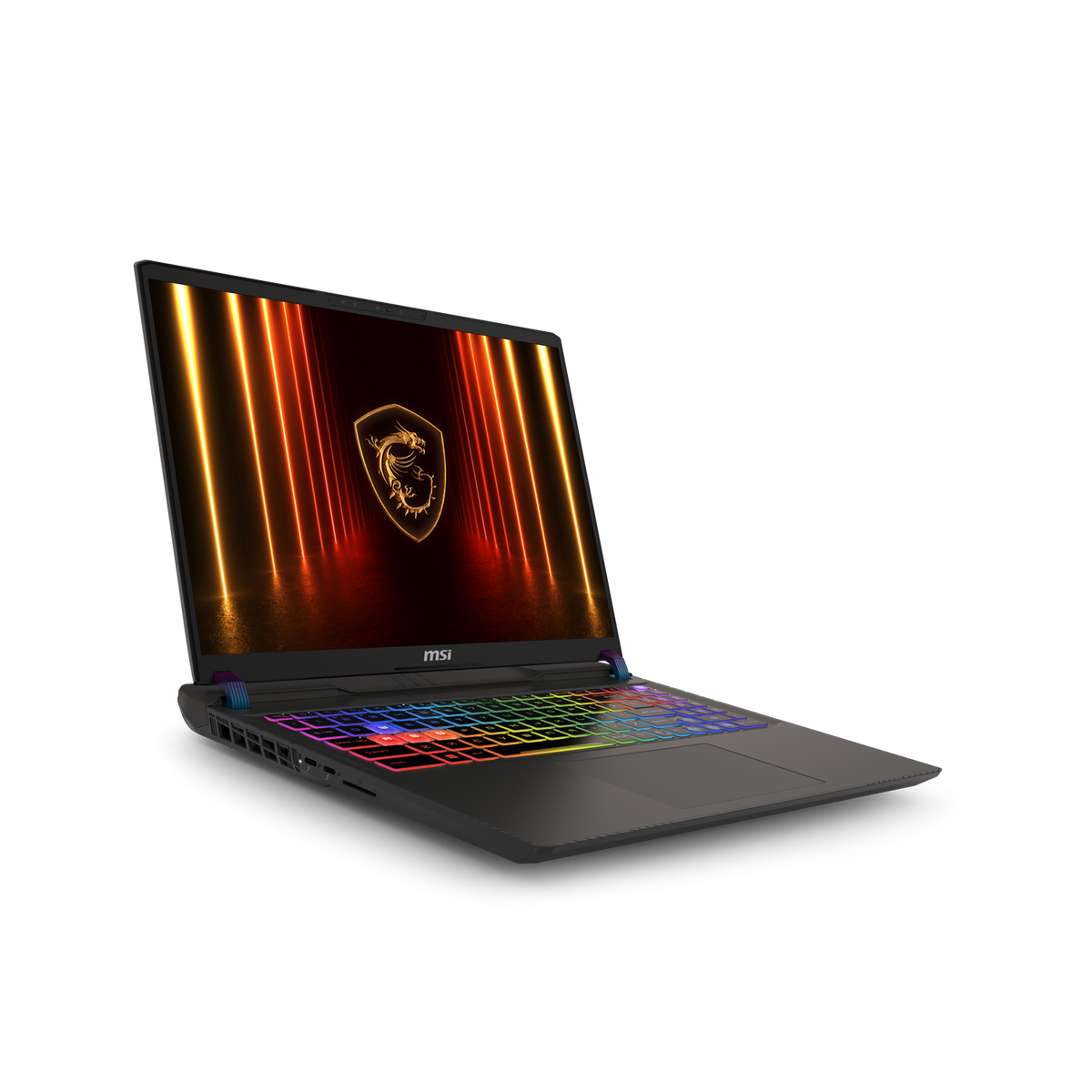 Portátil gaming MSI con teclado colorido y pantalla brillante.