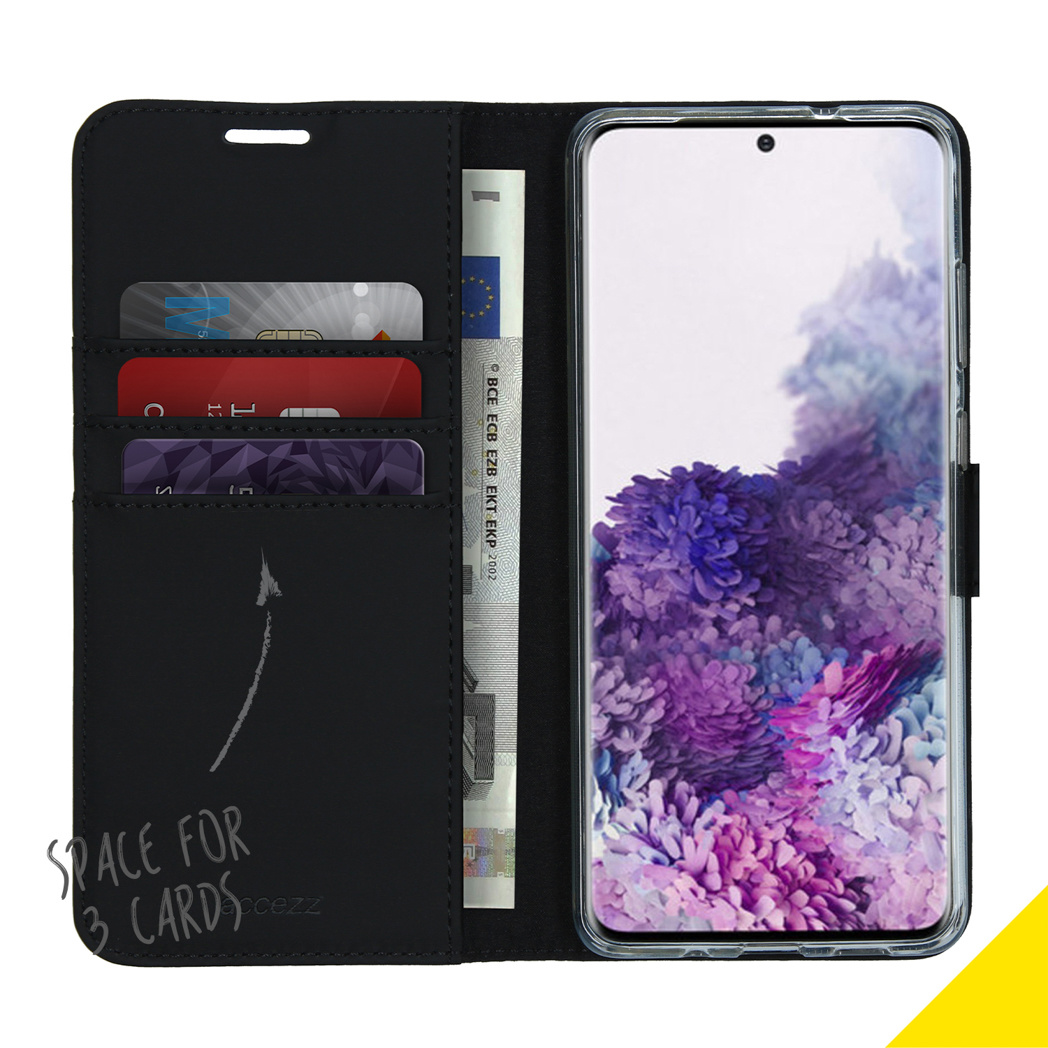Custodia per telefono aperta con carte e denaro all'interno, su sfondo bianco.