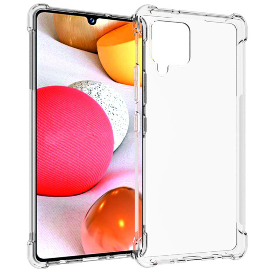 Transparante telefoonhoes met een telefoon erin. De telefoon toont kleurrijke bollen.