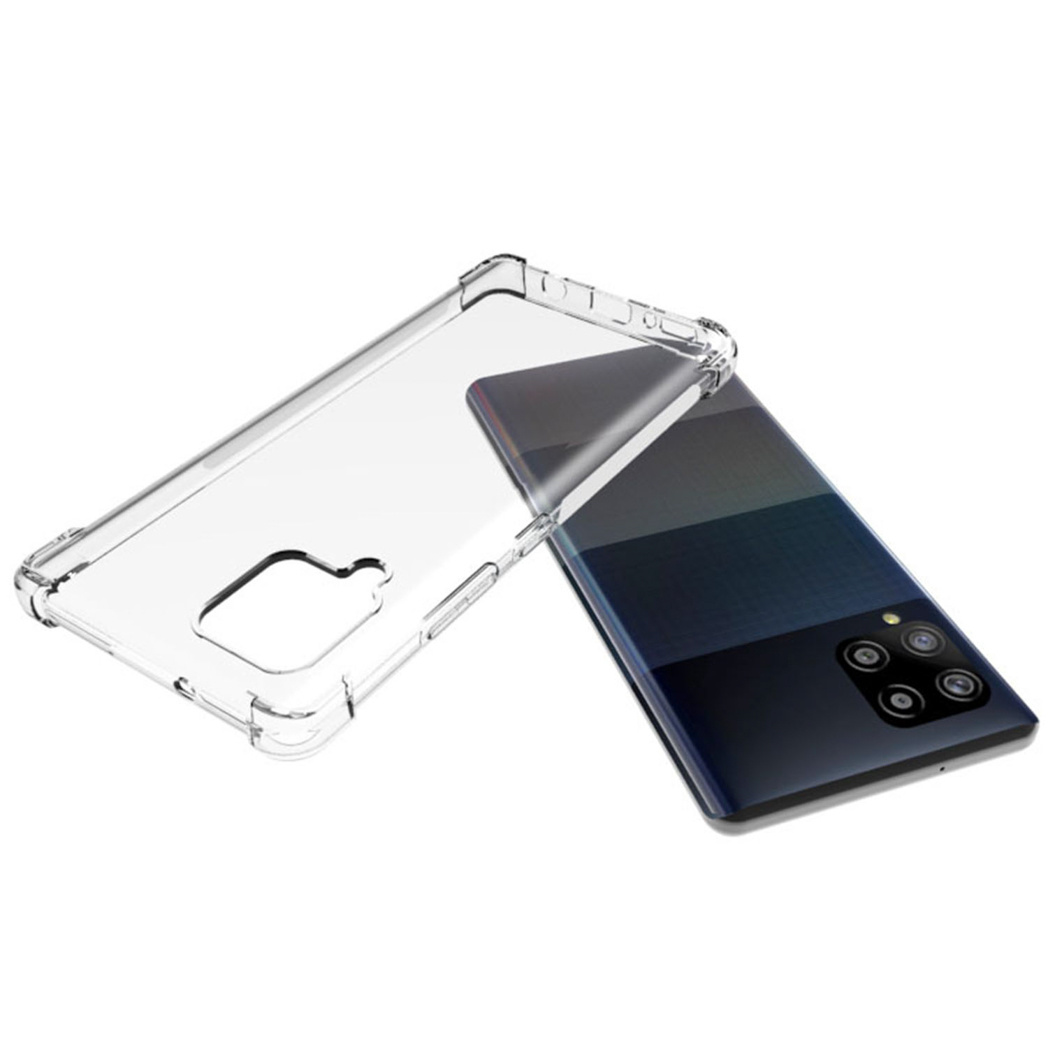 Transparant telefoonhoesje over een telefoon. Toont de telefoon met de hoes, transparante hoes.