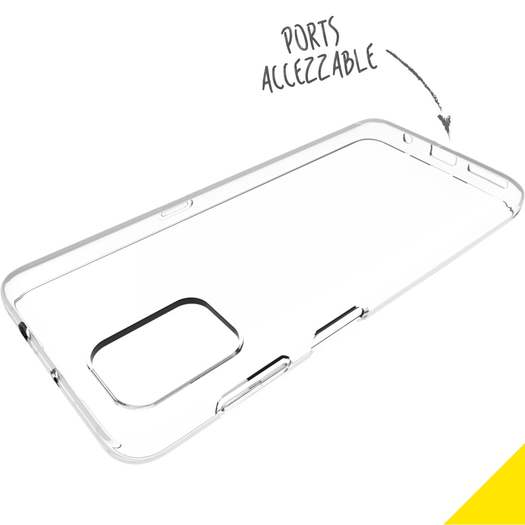 Coque de téléphone transparente avec ports accessibles.