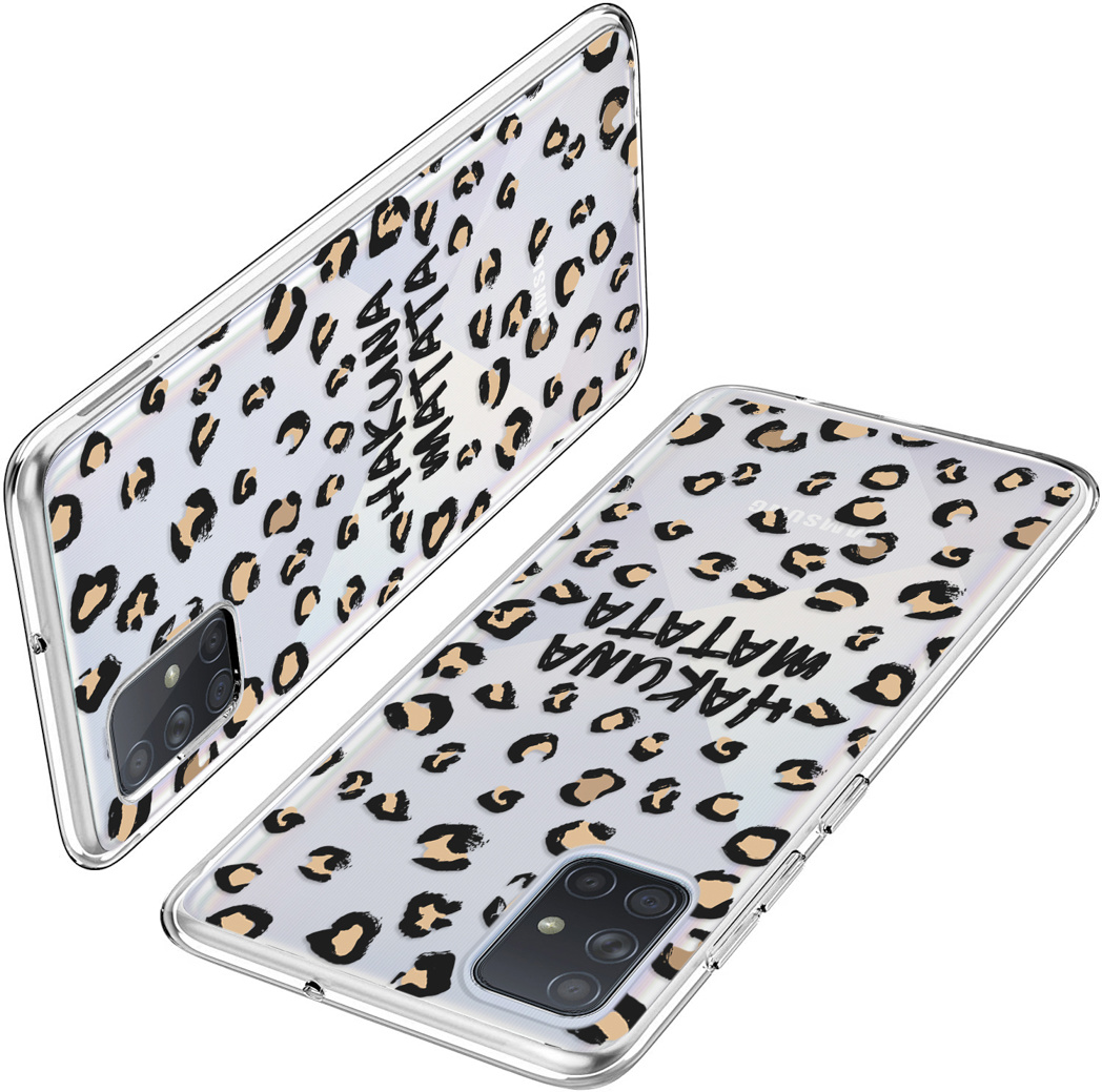 Coques de téléphone avec imprimé léopard et les mots 'Hakuna Matata'. Motif de taches.