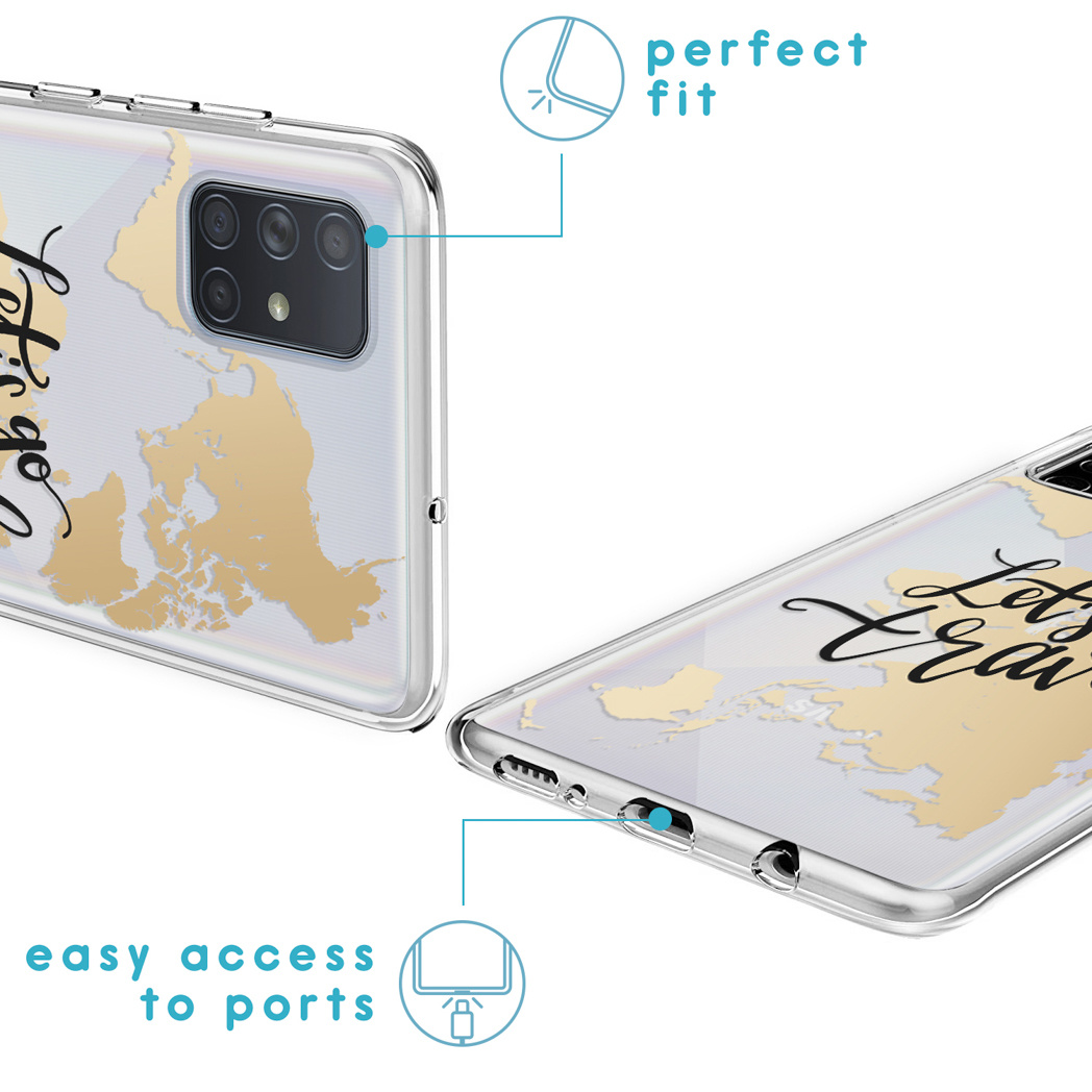 Transparante telefoonhoes met een kaartontwerp. Tekst "Let's go". Pijlen die toegang tot poorten en perfecte pasvorm tonen.