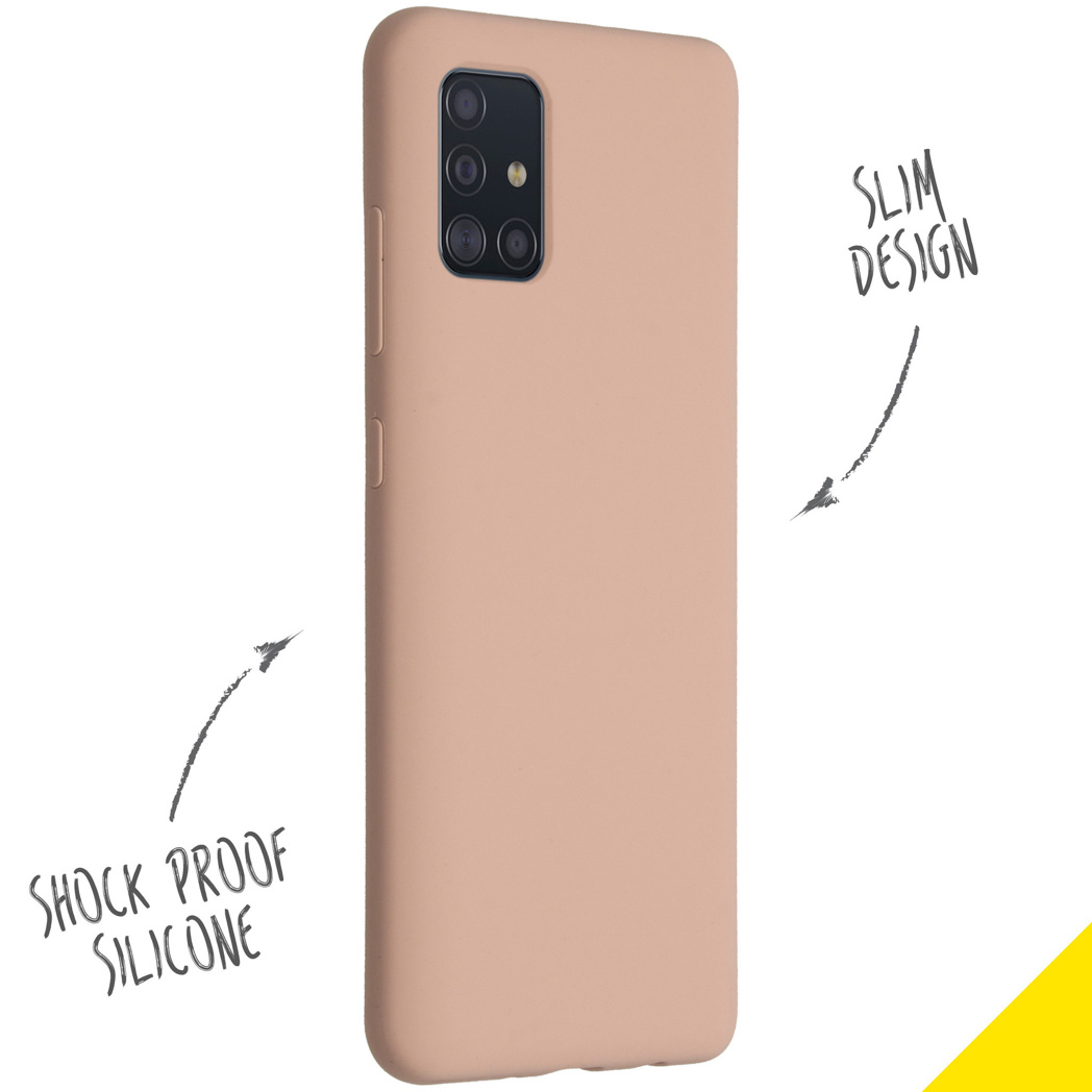 Una custodia per telefono color pesca con le scritte 'SLIM DESIGN' e 'SHOCK PROOF SILICONE'.