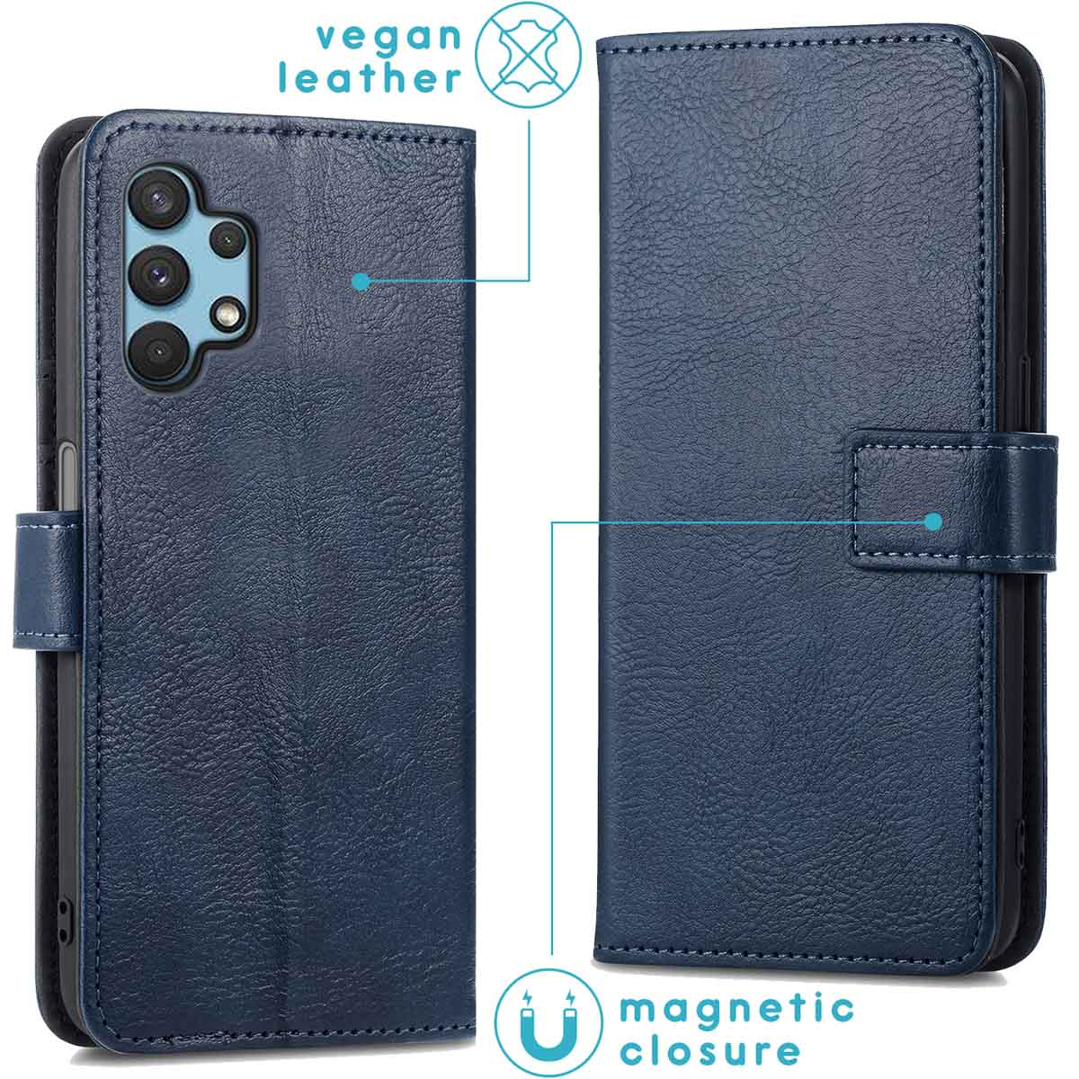 IMOSHION Luxe Bookcase - Geschikt voor Samsung Galaxy A32 (4G) - Telefoonhoesje Donkerblauw