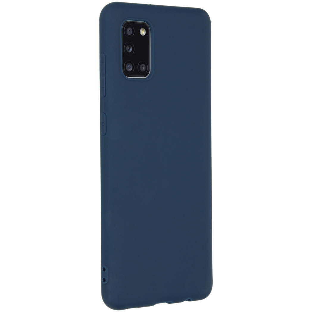 Marineblauw telefoonhoesje, achteraanzicht, met camera.