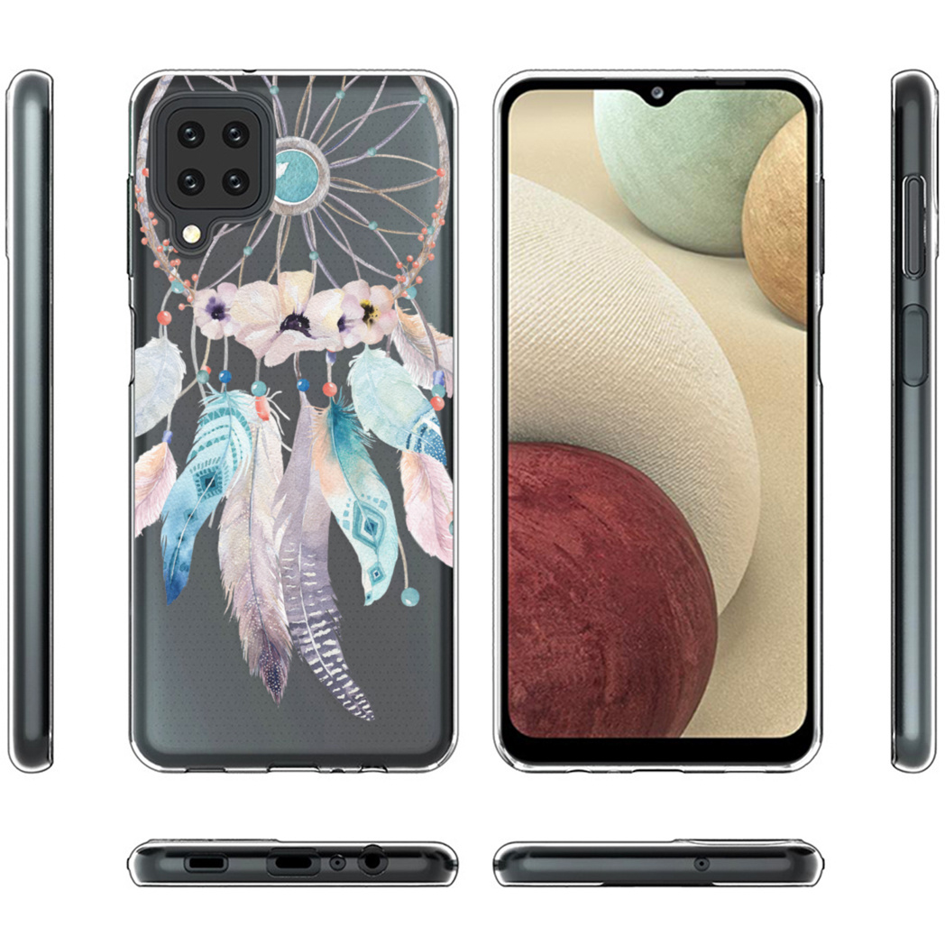 Coque de téléphone avec motif attrape-rêves. Téléphone visible. Vues latérales de la coque.