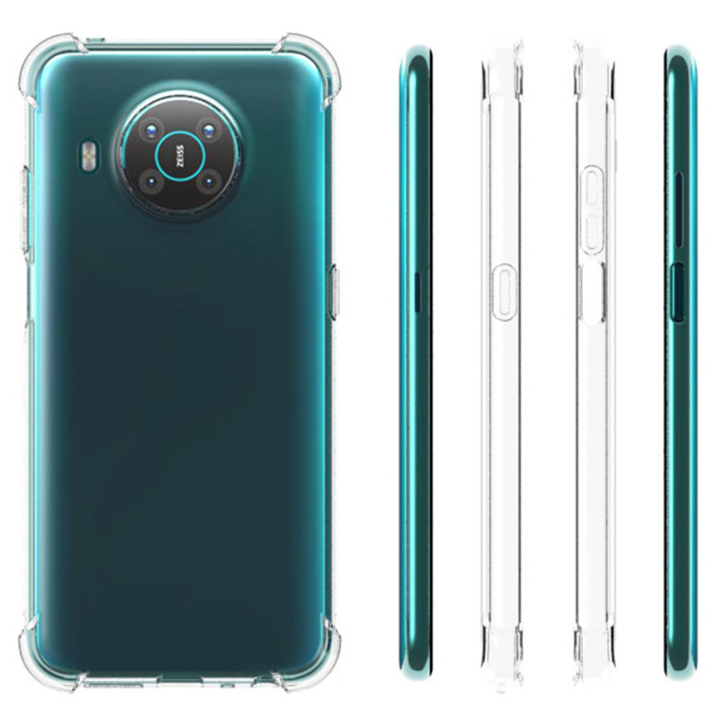 Transparente Handyhülle mit einem grünen Telefon darin, Seitenprofil.