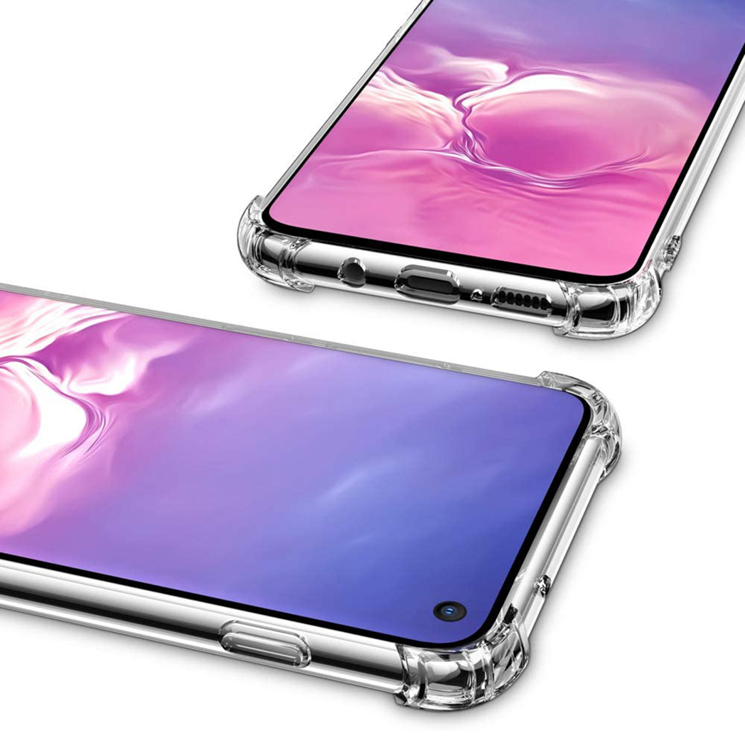 Twee doorzichtige telefoonhoesjes, met het telefoonscherm. De hoes is transparant en beschermt de telefoon.