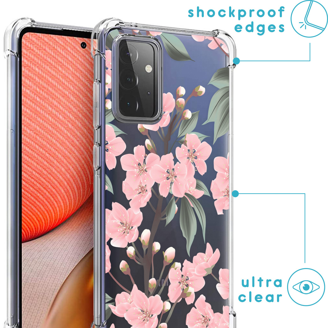 Telefoonhoesje met roze bloemen, transparante hoes, met schokbestendige randen.