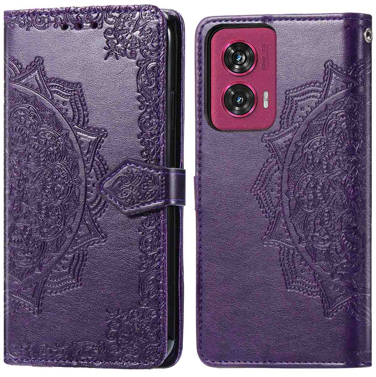 IMOSHION Mandala Bookcase - Geschikt voor Motorola Edge 50 Fusion - Telefoonhoesje voor Motorola Motorola Edge 50 Fusion Paars