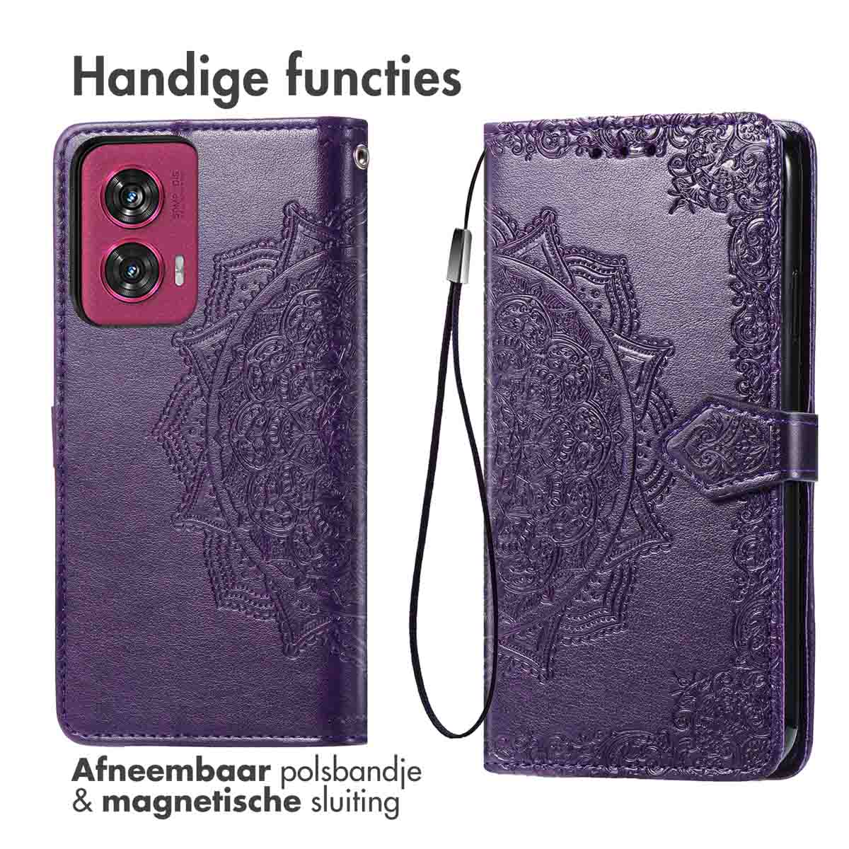 IMOSHION Mandala Bookcase - Geschikt voor Motorola Edge 50 Fusion - Telefoonhoesje voor Motorola Motorola Edge 50 Fusion Paars