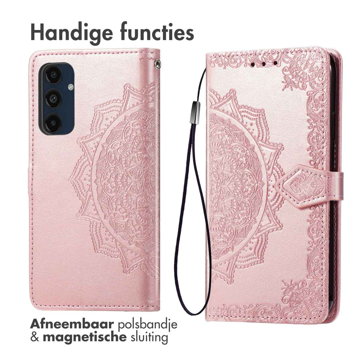 IMOSHION Mandala Bookcase - Geschikt voor Samsung Galaxy A16 - Telefoonhoesje Rosé goud