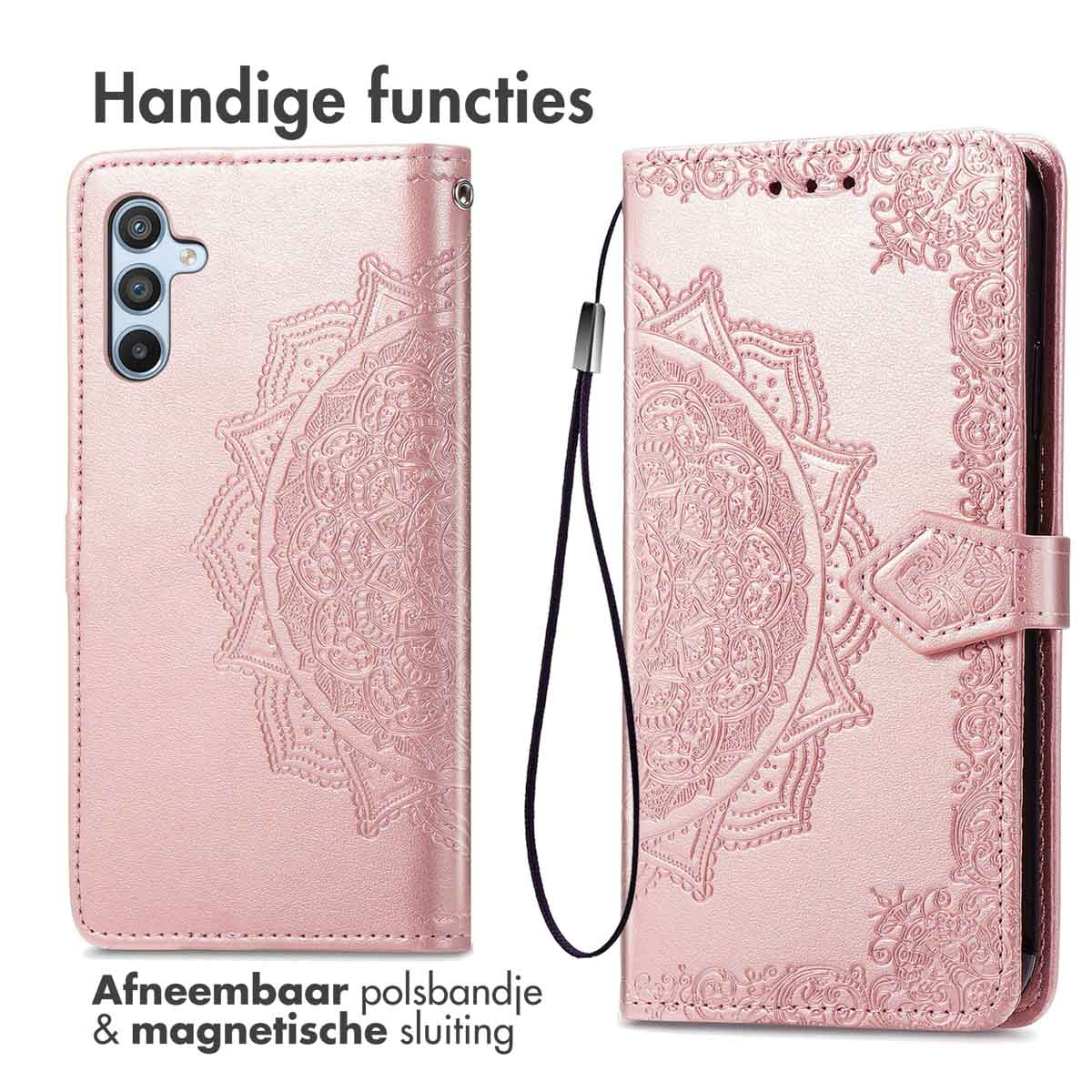 IMOSHION Mandala Bookcase - Geschikt voor Samsung Galaxy A26 - Telefoonhoesje voor Samsung Samsung Galaxy A26 Rosé goud